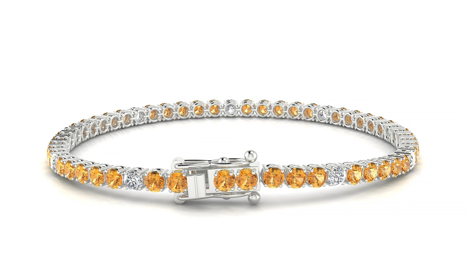 Capri 5-1 | 18k White Gold 3 mm Round Natural Citrine & Diamond 15 cm Tennis Bracelet