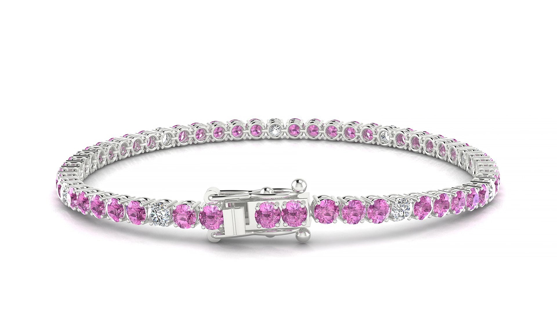 Capri 5-1 | 18k White Gold 3 mm Round Natural Pink Sapphire & Diamond 20 cm Tennis Bracelet