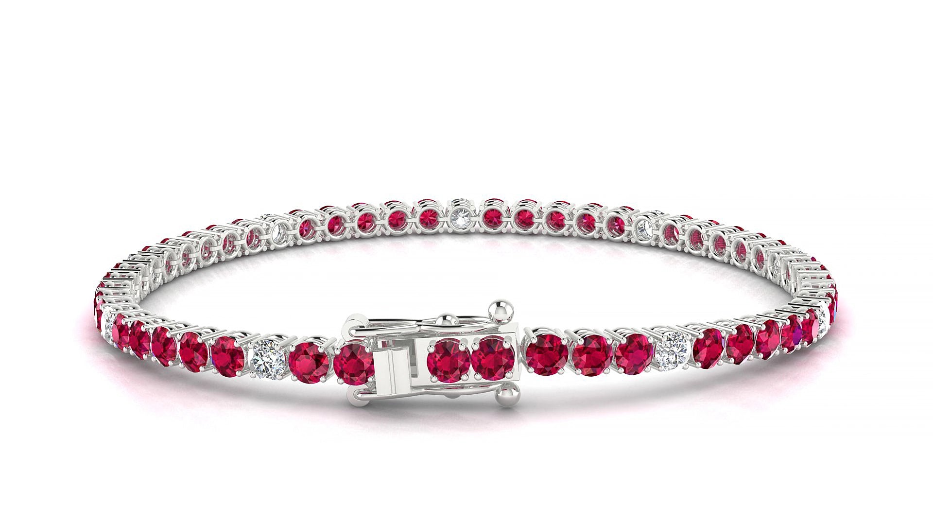 Capri 5-1 | 18k White Gold 3 mm Round Natural Ruby & Diamond 18 cm Tennis Bracelet