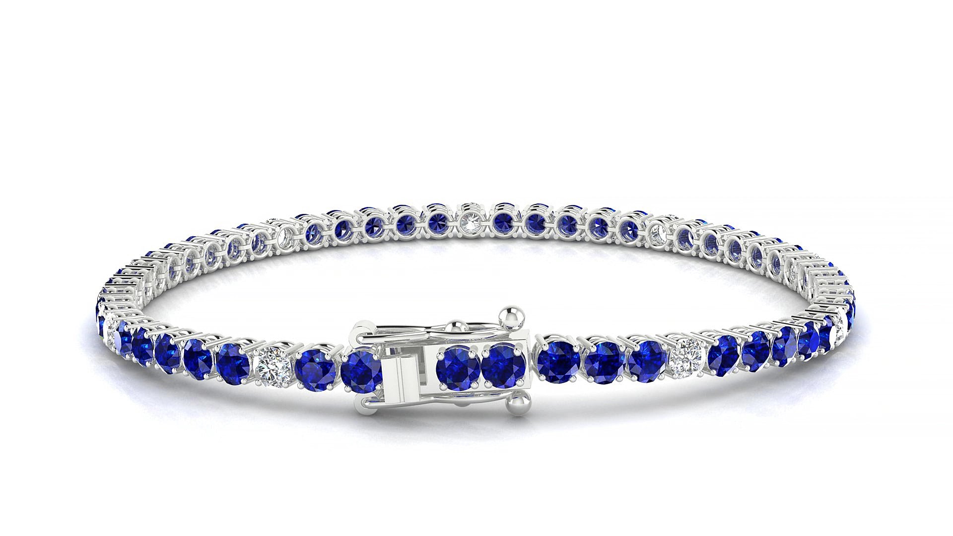 Capri 5-1 | 18k White Gold 3 mm Round Natural Sapphire & Diamond 15 cm Tennis Bracelet