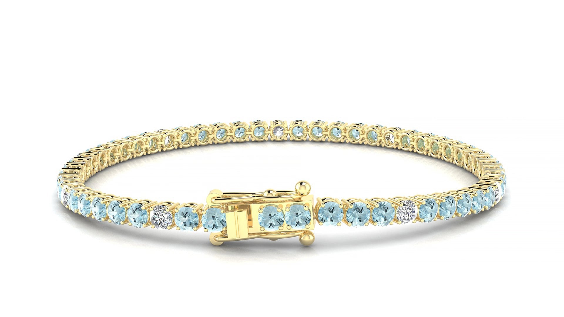 Capri 5-1 | 18k Yellow Gold 3 mm Round Natural Aquamarine & Diamond 15 cm Tennis Bracelet