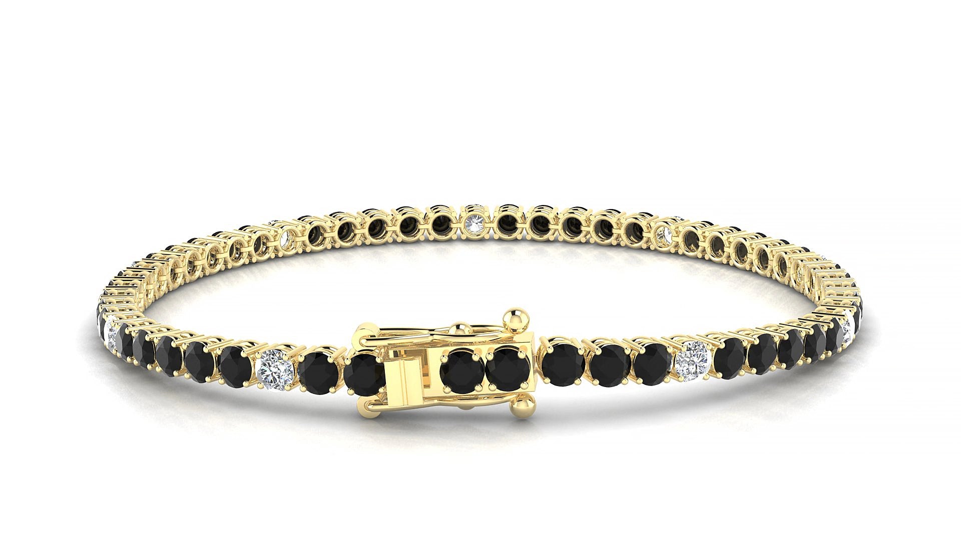 Capri 5-1 | 18k Yellow Gold 3 mm Round Natural Black Diamond & Diamond 15 cm Tennis Bracelet