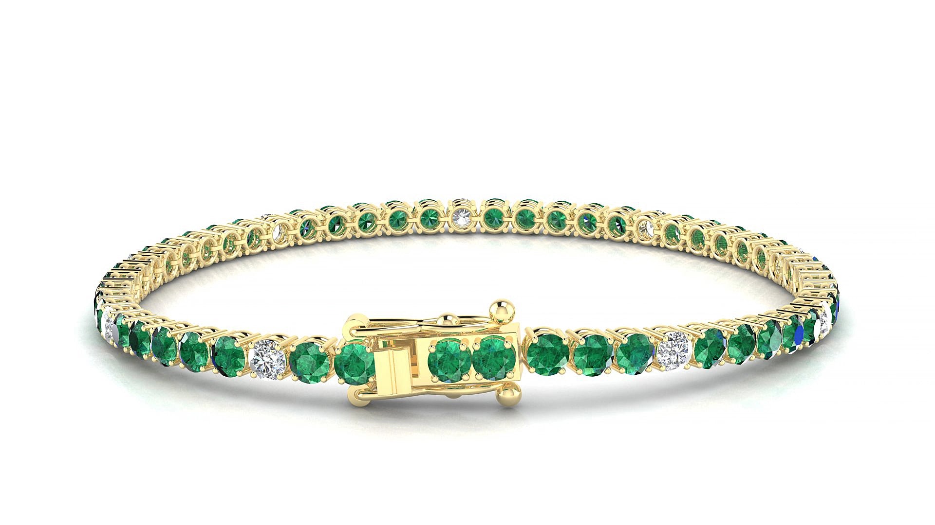 Capri 5-1 | 18k Yellow Gold 3 mm Round Natural Emerald & Diamond 18 cm Tennis Bracelet