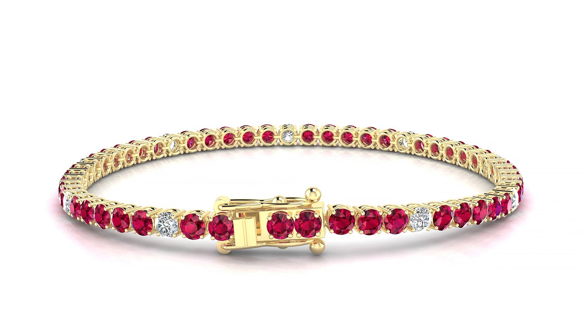 Capri 5-1 | 18k Yellow Gold 3 mm Round Natural Ruby & Diamond 15 cm Tennis Bracelet