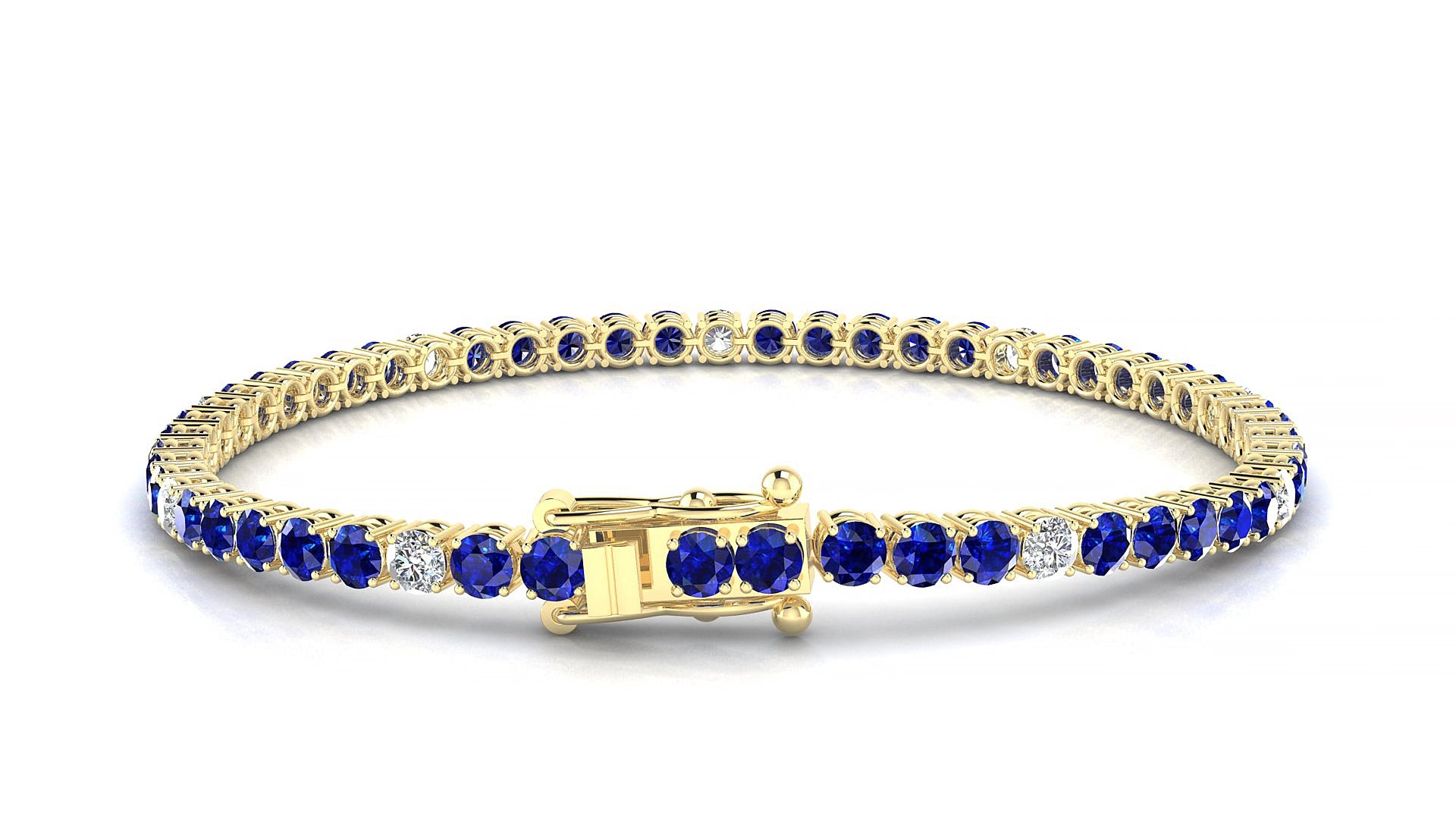 Capri 5-1 | 18k Yellow Gold 3 mm Round Natural Sapphire & Diamond 19 cm Tennis Bracelet
