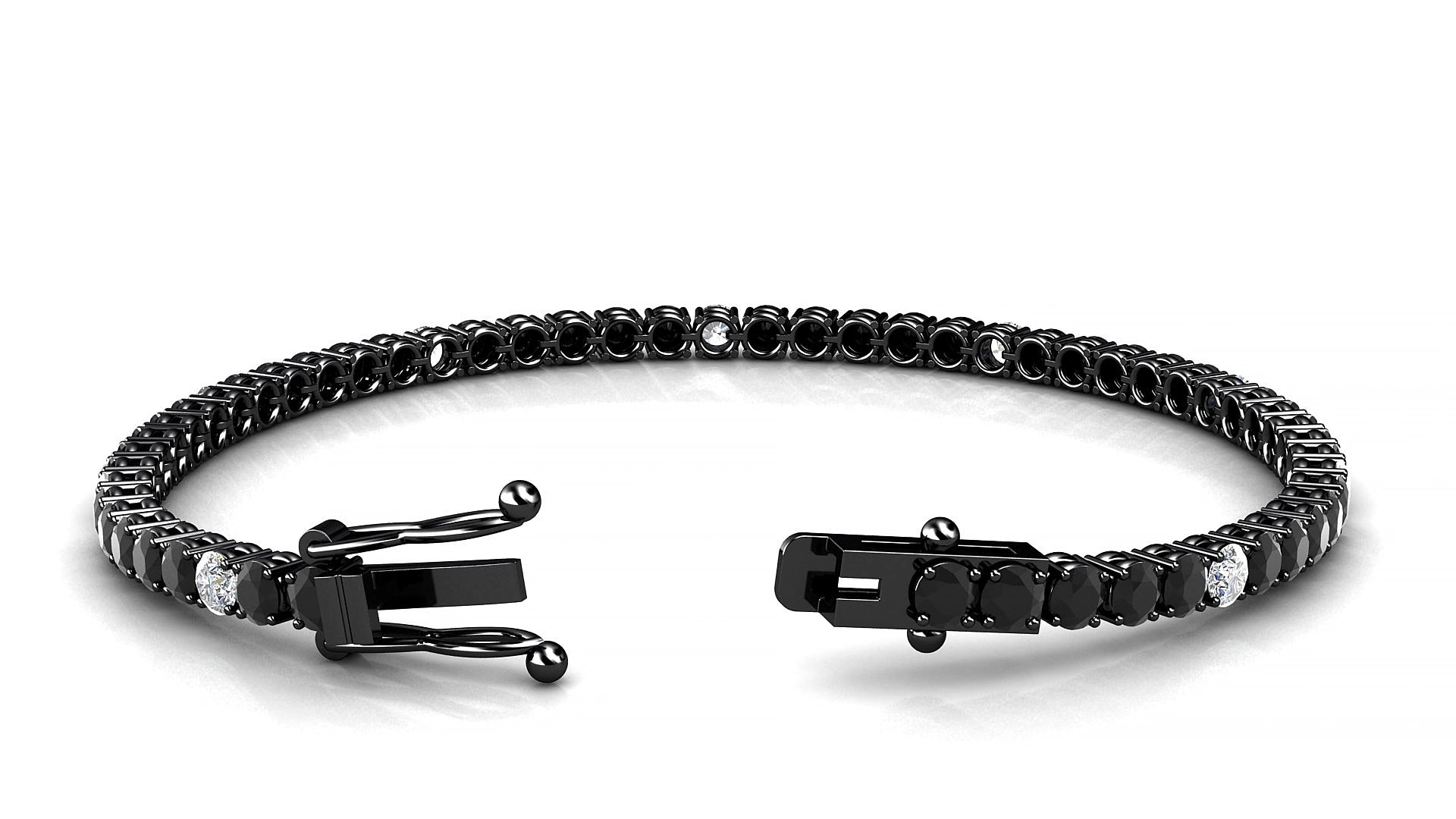 Capri 5-1 | 18k Black Gold 3 mm Round Natural Black Diamond & Diamond 20 cm Tennis Bracelet