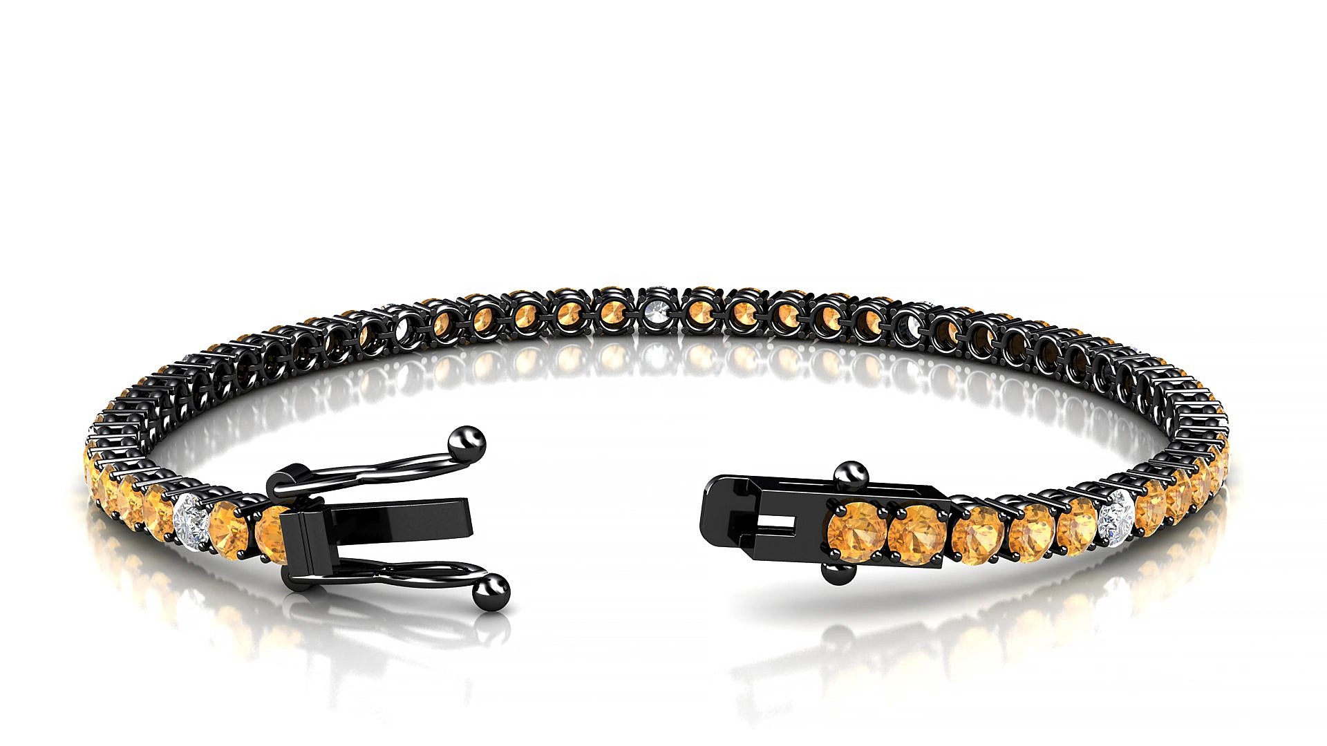 Capri 5-1 | 18k Black Gold 3 mm Round Natural Citrine & Diamond 19 cm Tennis Bracelet
