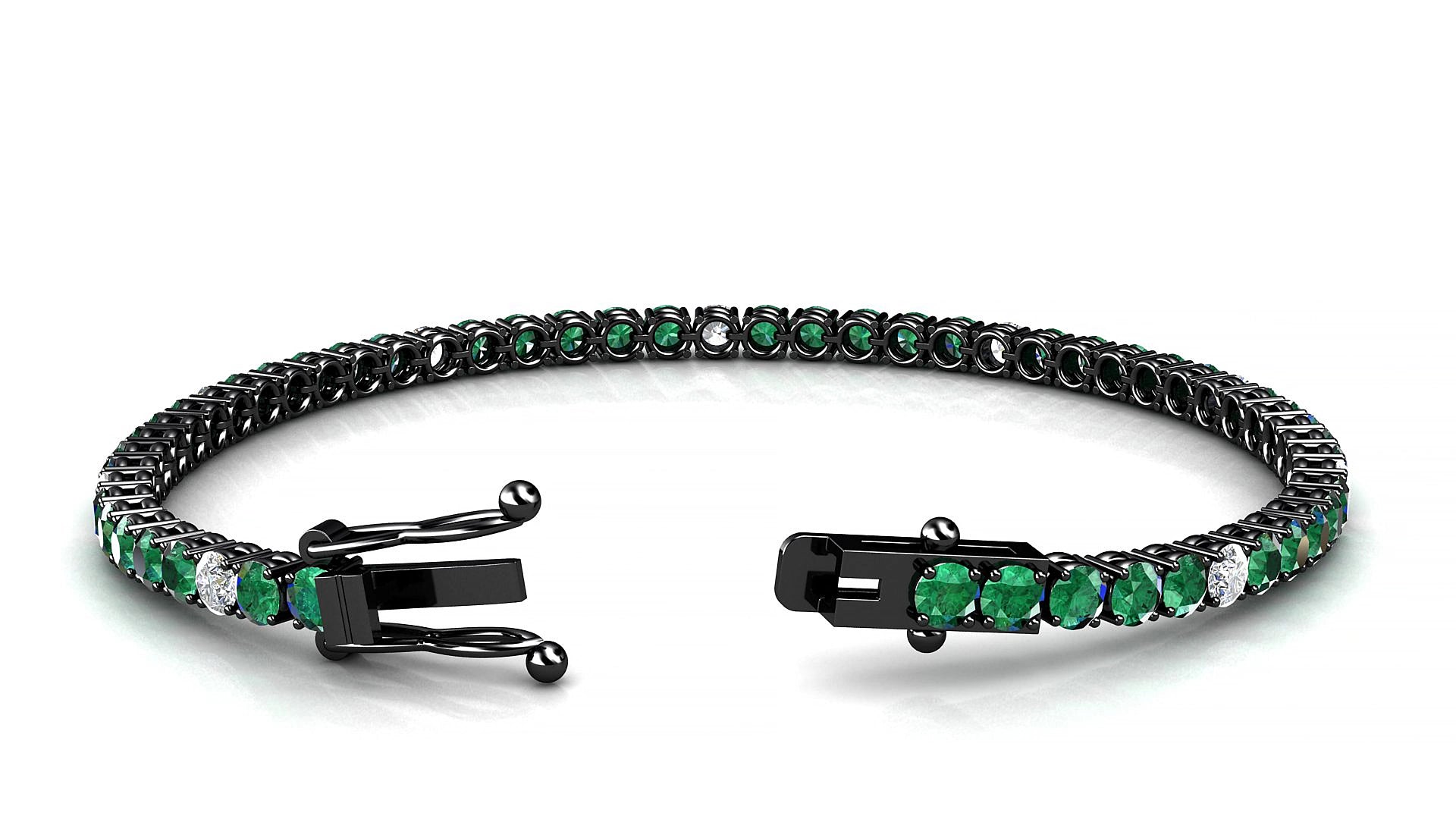 Capri 5-1 | 18k Black Gold 3 mm Round Natural Emerald & Diamond 15 cm Tennis Bracelet