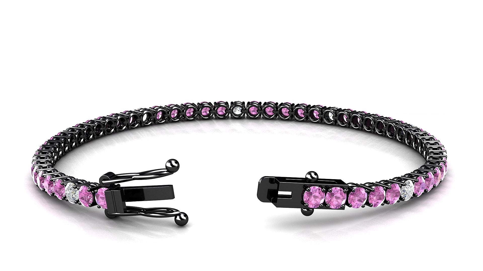 Capri 5-1 | 18k Black Gold 3 mm Round Natural Pink Sapphire & Diamond 20 cm Tennis Bracelet