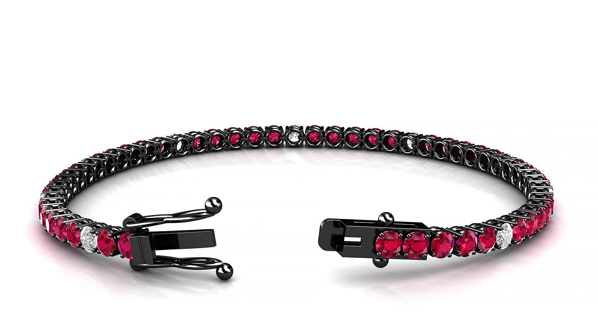 Capri 5-1 | 18k Black Gold 3 mm Round Natural Ruby & Diamond 15 cm Tennis Bracelet