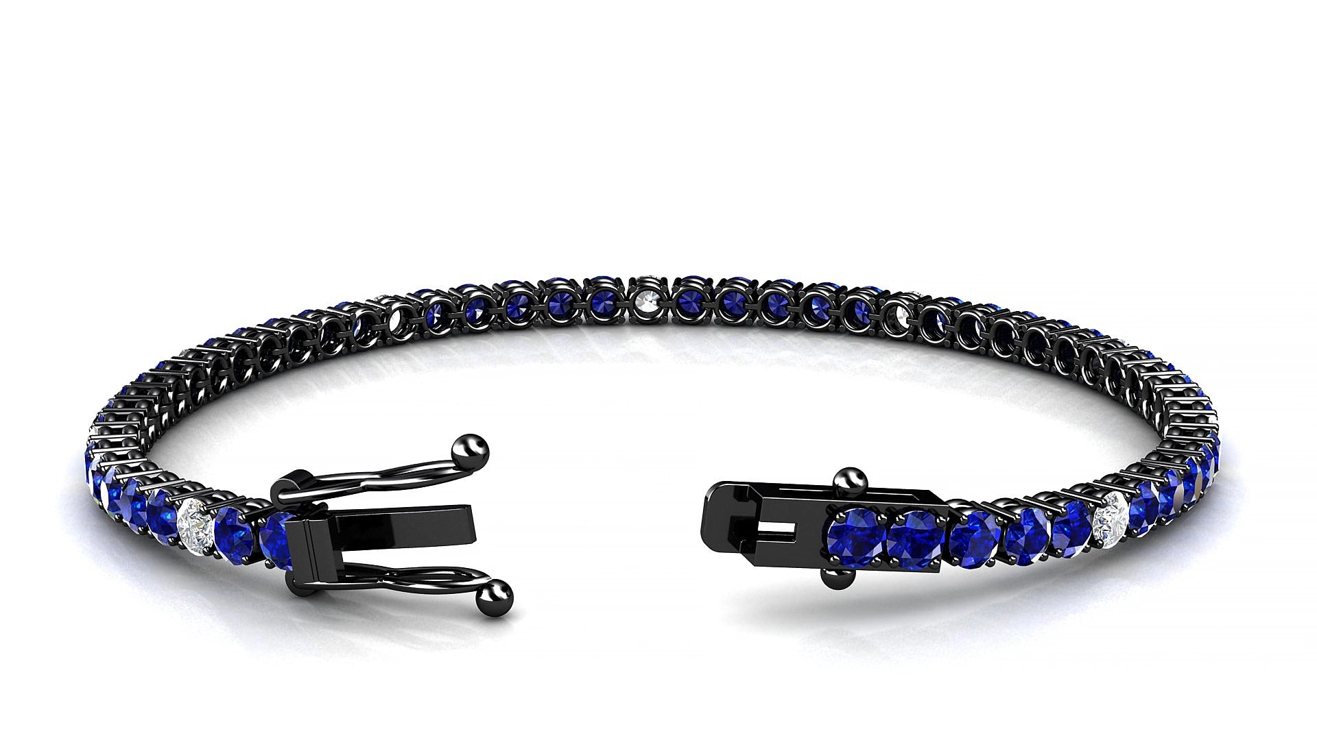 Capri 5-1 | 18k Black Gold 3 mm Round Natural Sapphire & Diamond 20 cm Tennis Bracelet