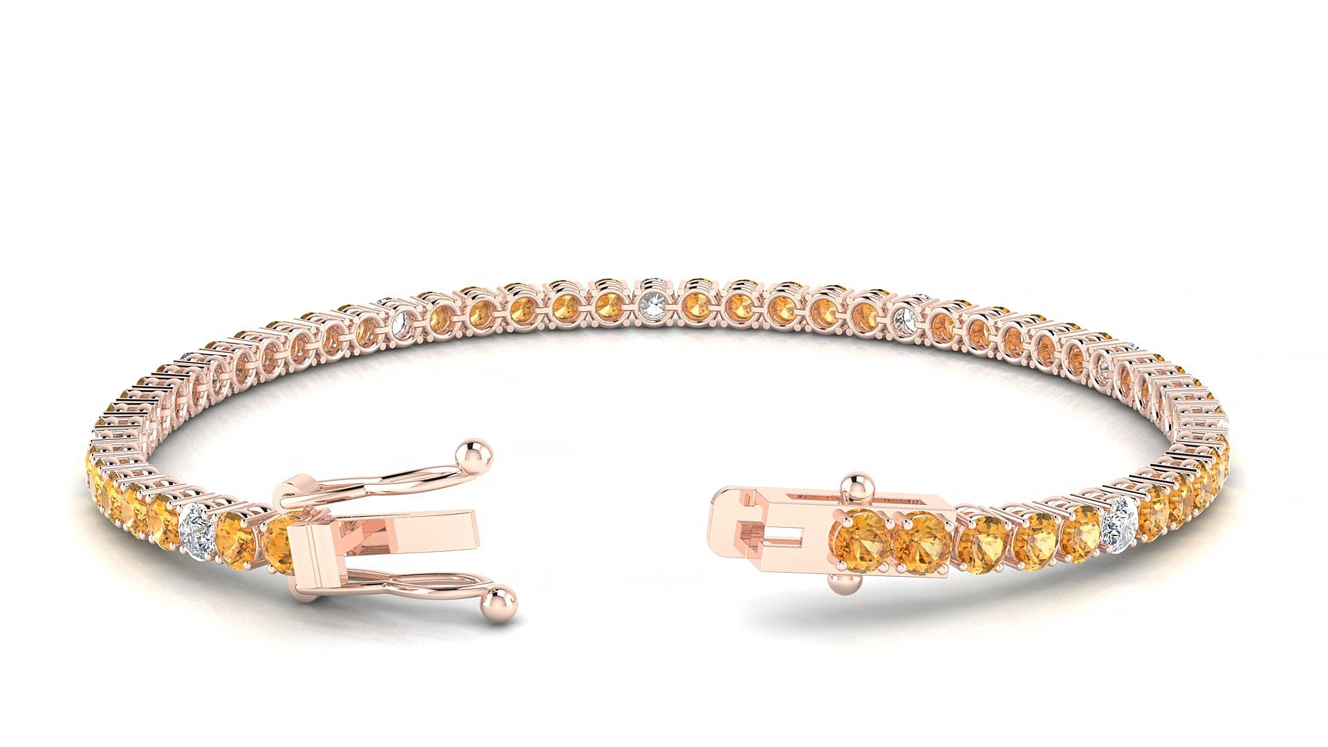 Capri 5-1 | 18k Rose Gold 3 mm Round Natural Citrine & Diamond 15 cm Tennis Bracelet