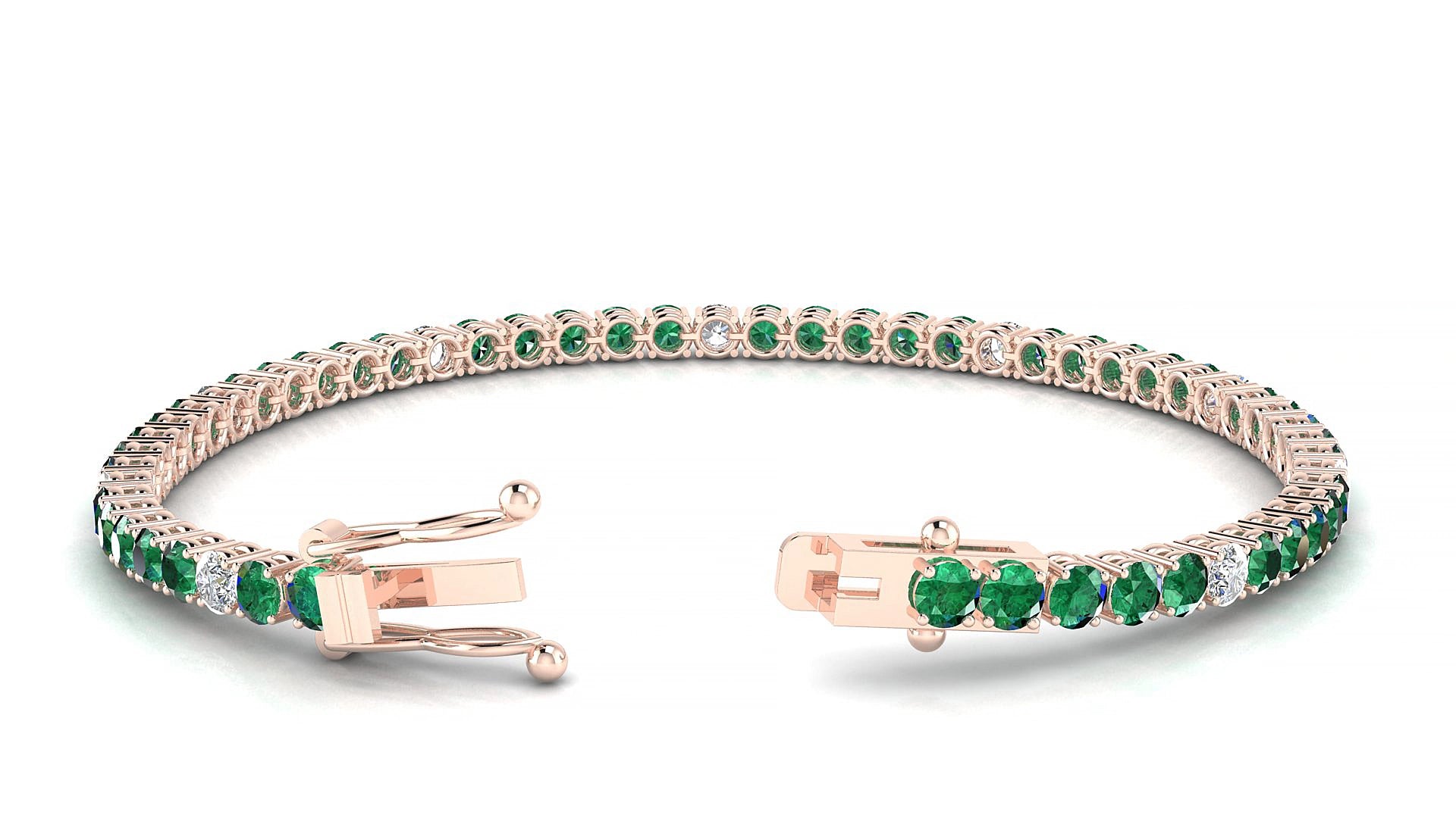 Capri 5-1 | 18k Rose Gold 3 mm Round Natural Emerald & Diamond 18 cm Tennis Bracelet