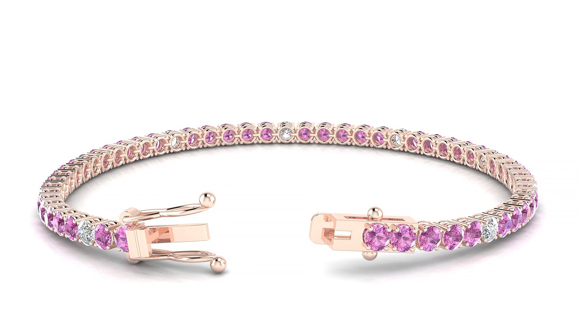 Capri 5-1 | 18k Rose Gold 3 mm Round Natural Pink Sapphire & Diamond 19 cm Tennis Bracelet