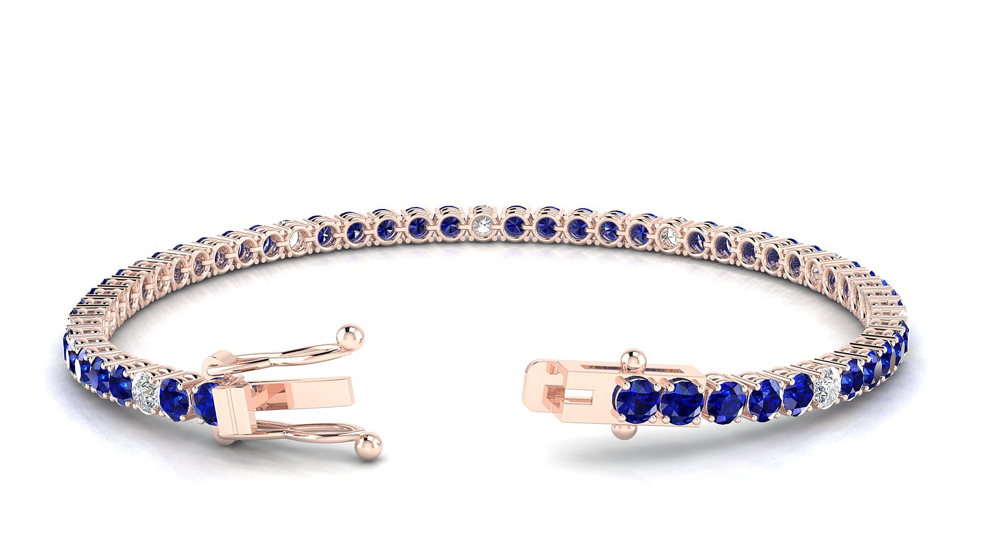 Capri 5-1 | 18k Rose Gold 3 mm Round Natural Sapphire & Diamond 15 cm Tennis Bracelet