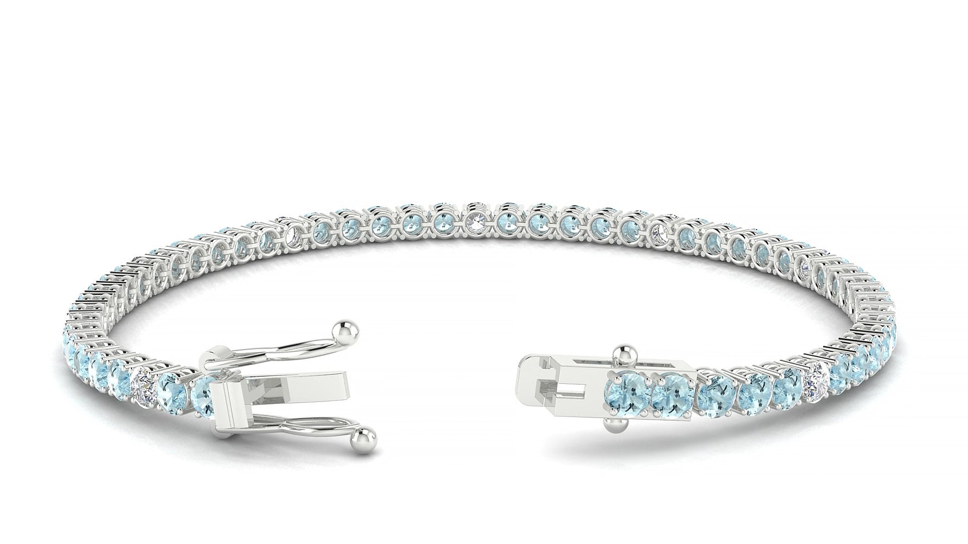 Capri 5-1 | 18k White Gold 3 mm Round Natural Aquamarine & Diamond 15 cm Tennis Bracelet
