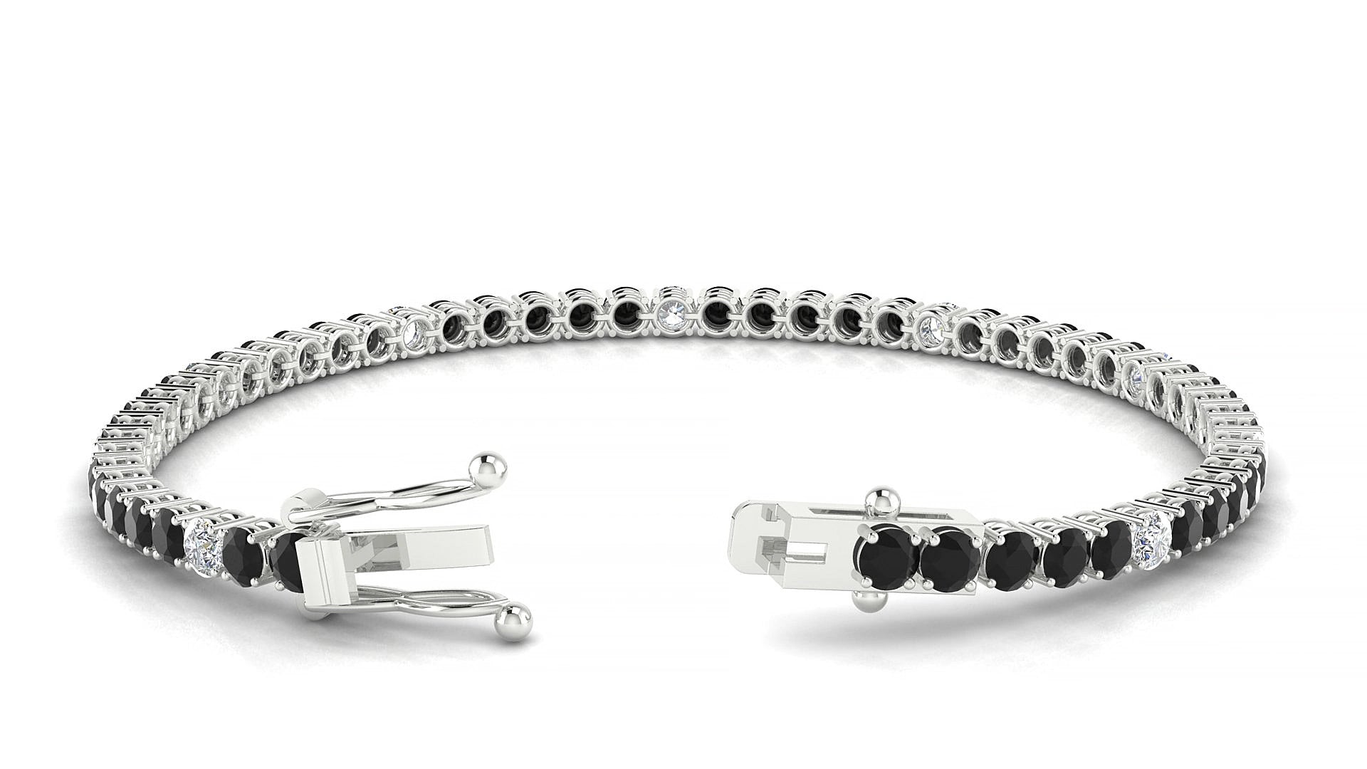 Capri 5-1 | 18k White Gold 3 mm Round Natural Black Diamond & Diamond 15 cm Tennis Bracelet