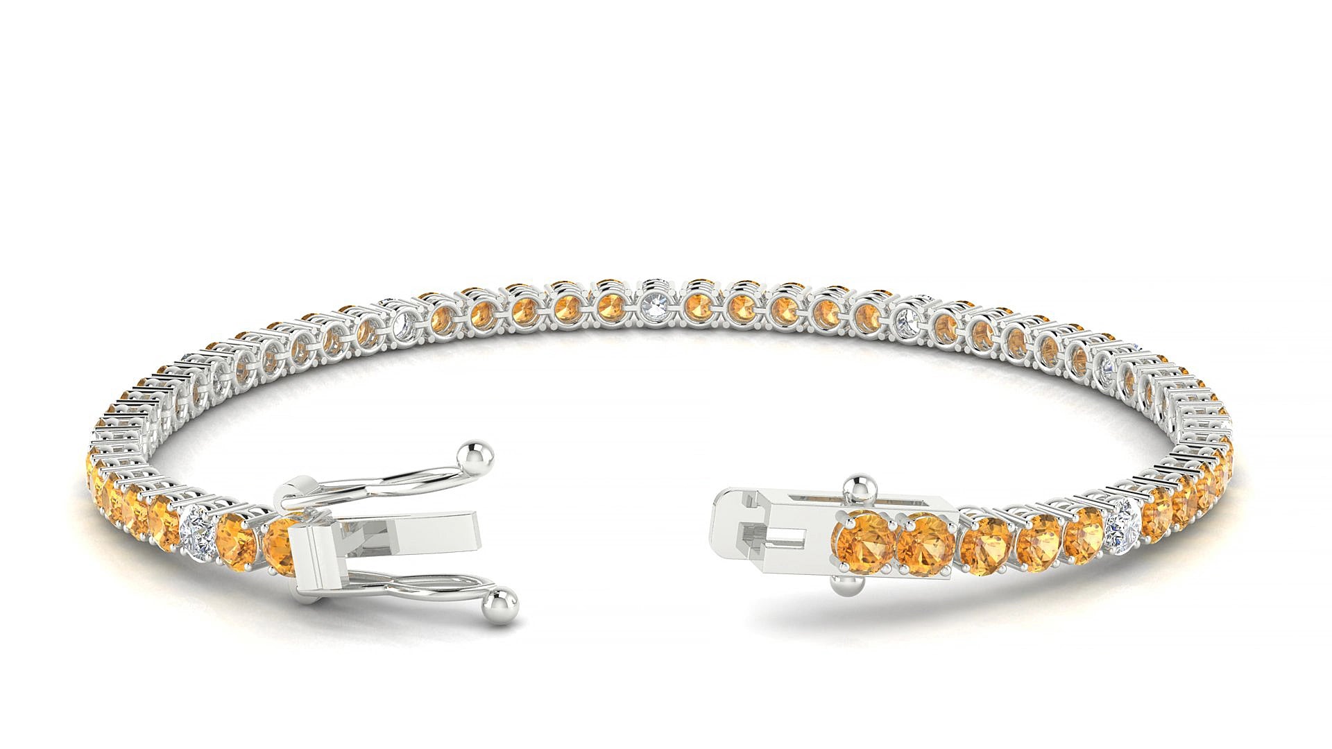Capri 5-1 | 18k White Gold 3 mm Round Natural Citrine & Diamond 16 cm Tennis Bracelet