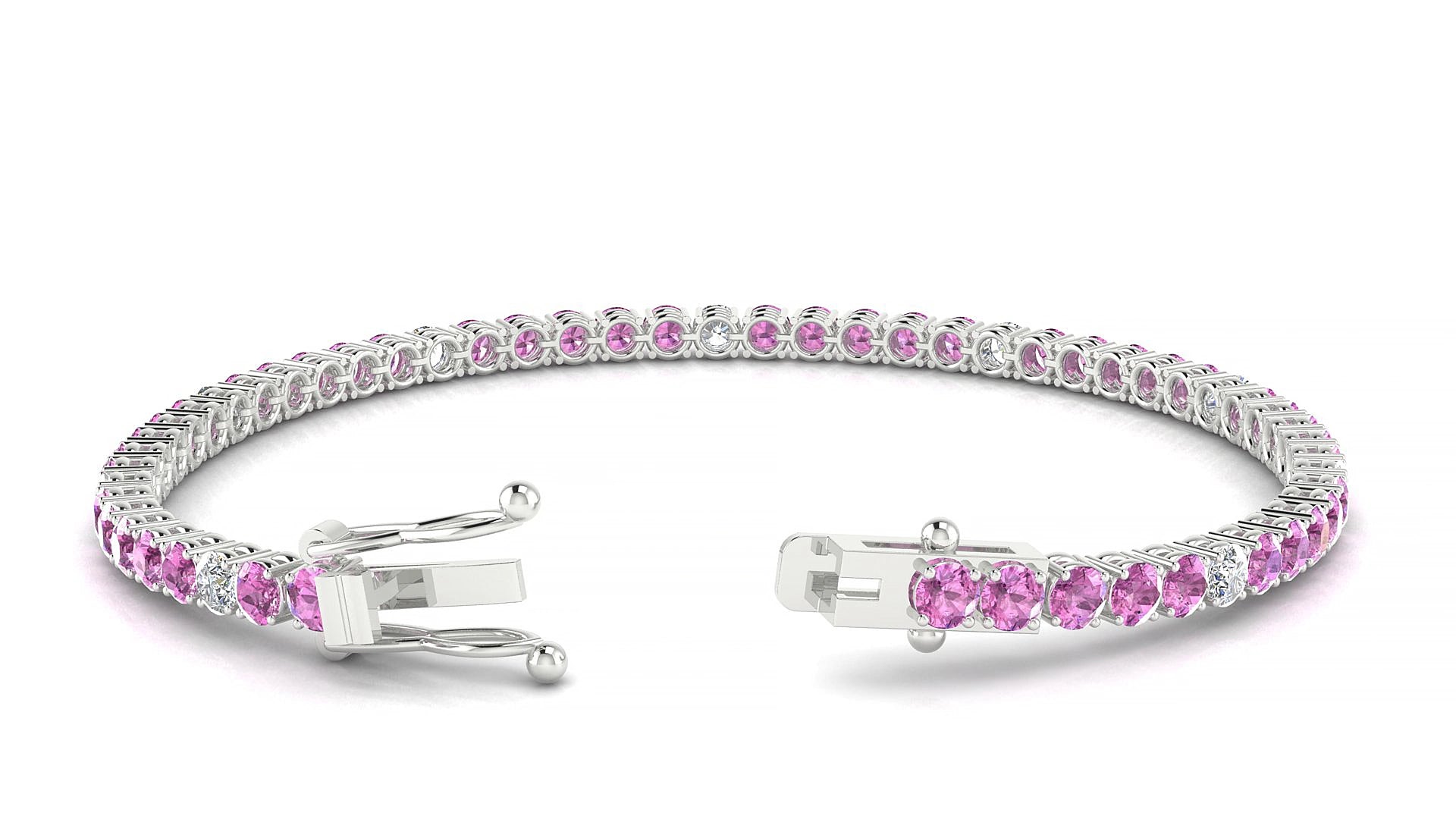 Capri 5-1 | 18k White Gold 3 mm Round Natural Pink Sapphire & Diamond 17 cm Tennis Bracelet