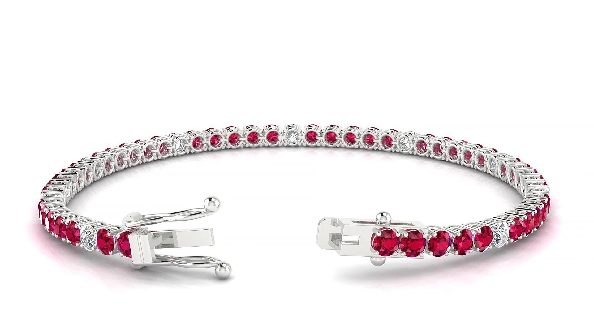 Capri 5-1 | 18k White Gold 3 mm Round Natural Ruby & Diamond 20 cm Tennis Bracelet