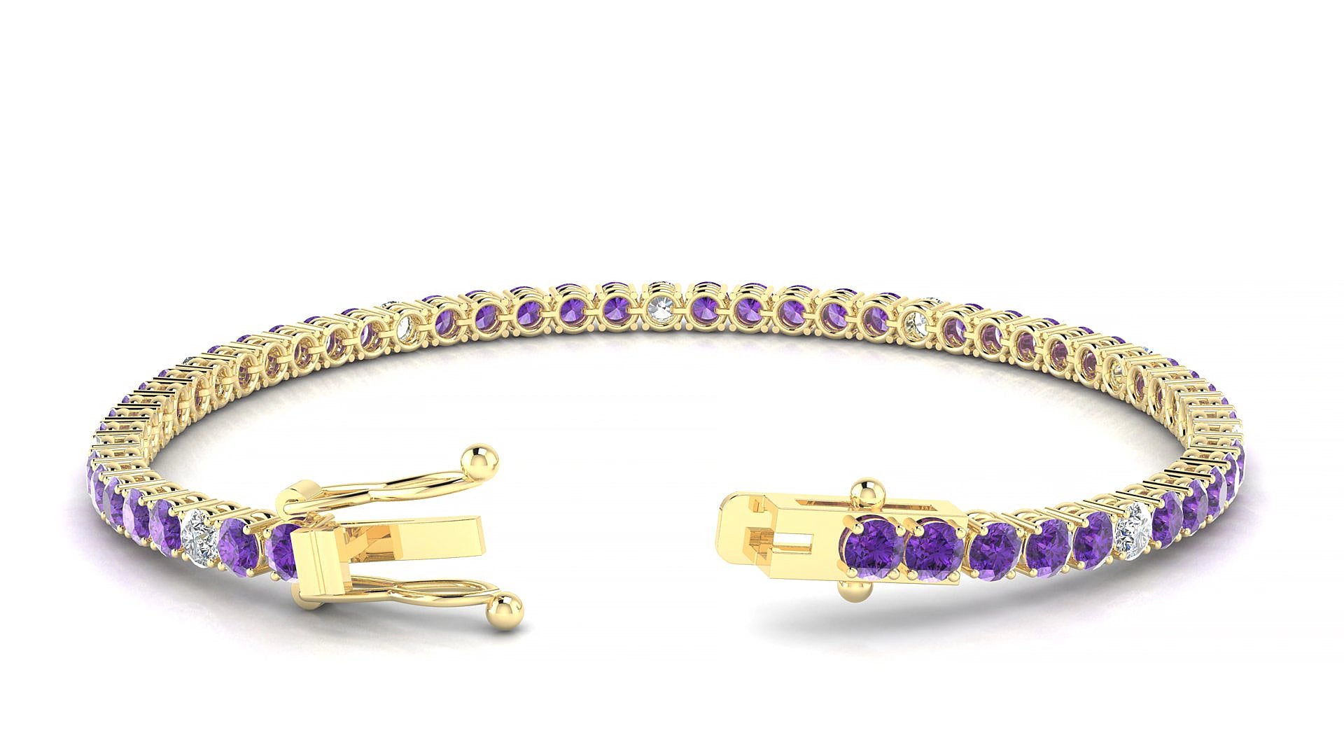 Capri 5-1 | 18k Yellow Gold 3 mm Round Natural Amethyst & Diamond 16 cm Tennis Bracelet