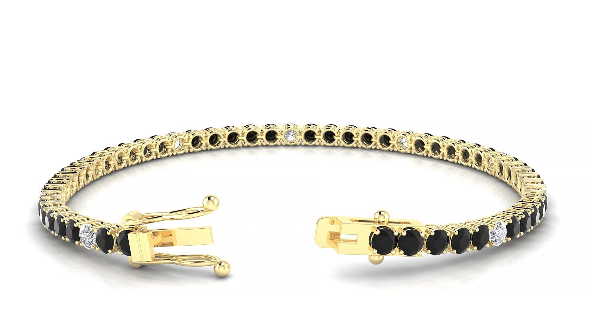 Capri 5-1 | 18k Yellow Gold 3 mm Round Natural Black Diamond & Diamond 19 cm Tennis Bracelet