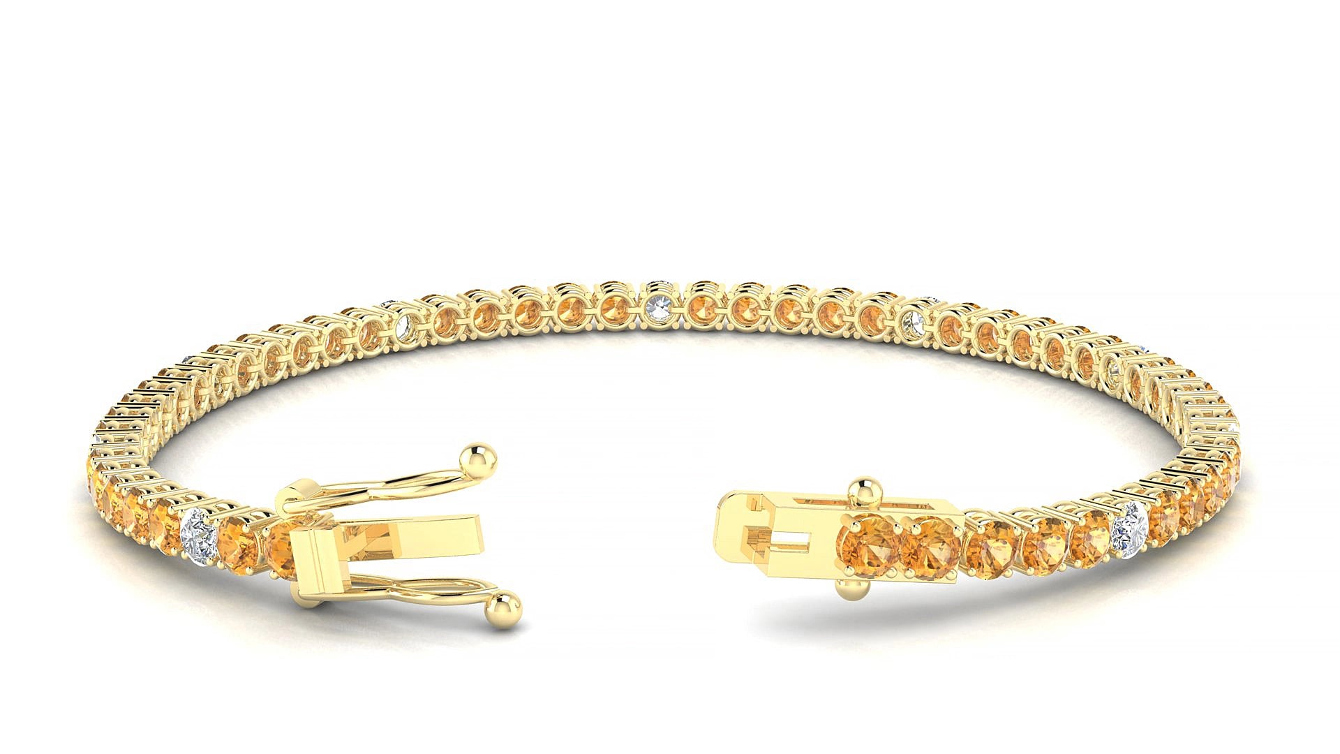 Capri 5-1 | 18k Yellow Gold 3 mm Round Natural Citrine & Diamond 20 cm Tennis Bracelet