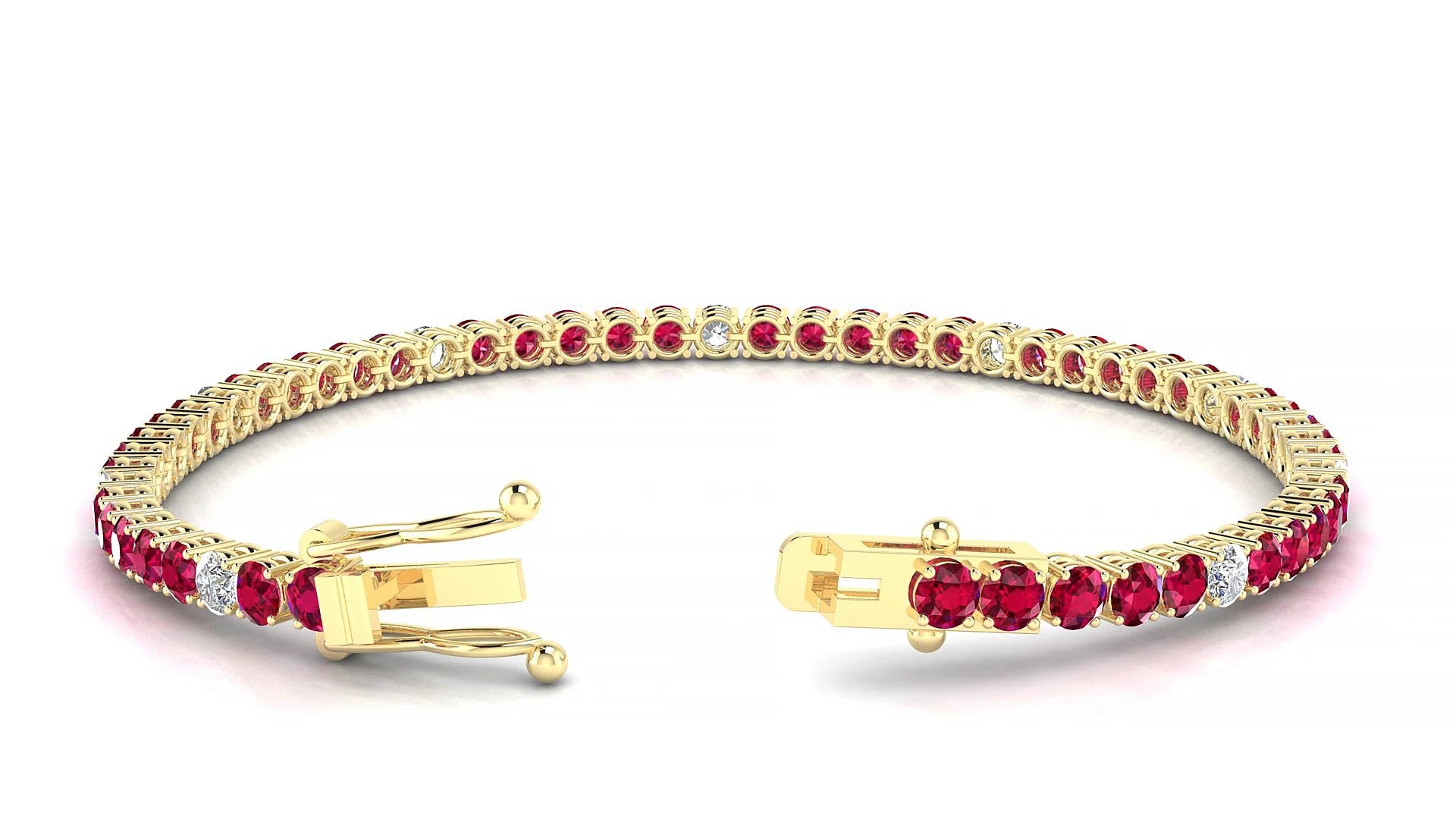 Capri 5-1 | 18k Yellow Gold 3 mm Round Natural Ruby & Diamond Tennis Bracelet