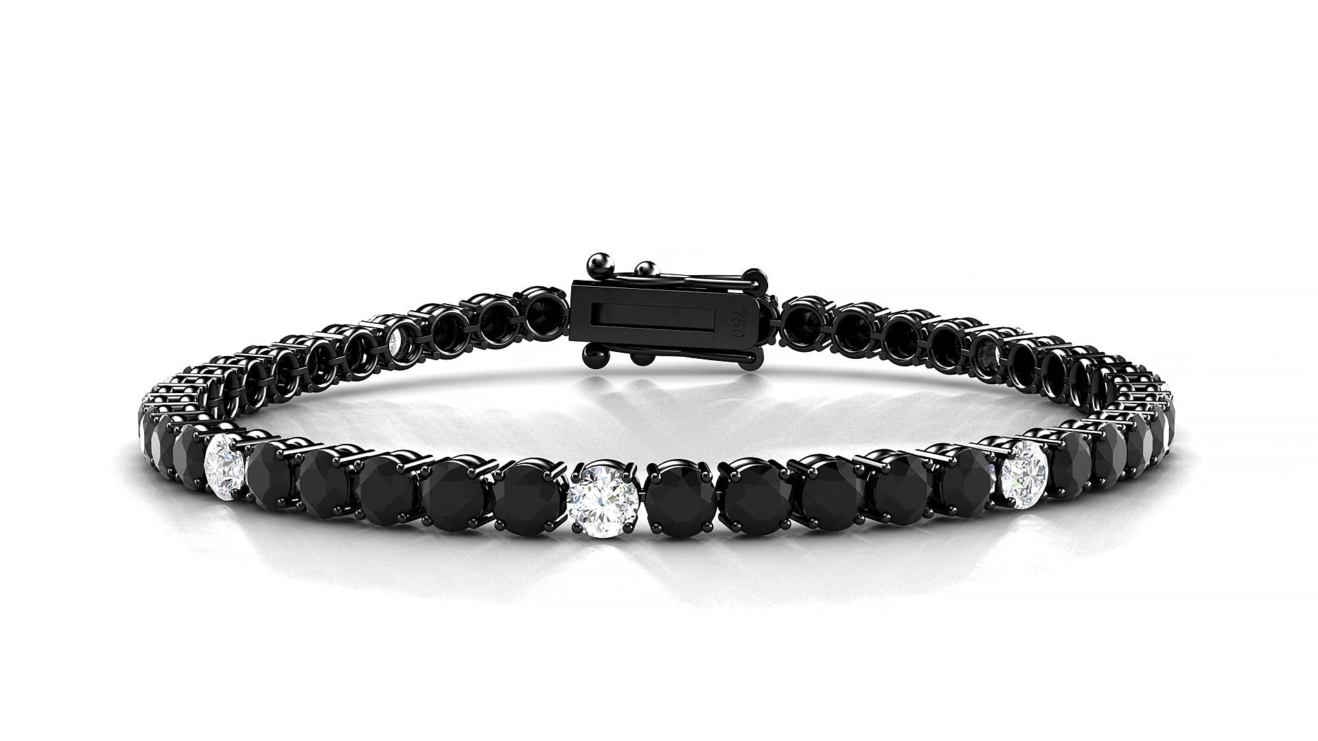 Capri 5-1 | 18k Black Gold 3.4 mm Round Natural Black Diamond & Diamond 15 cm Tennis Bracelet