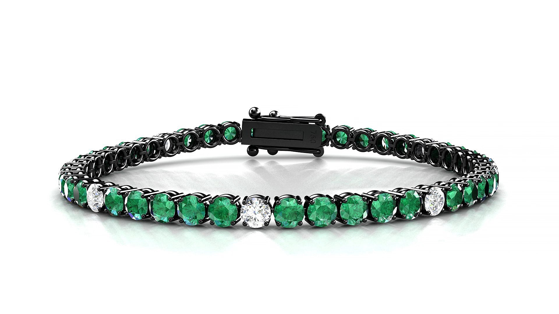 Capri 5-1 | 18k Black Gold 3.4 mm Round Natural Emerald & Diamond 19 cm Tennis Bracelet
