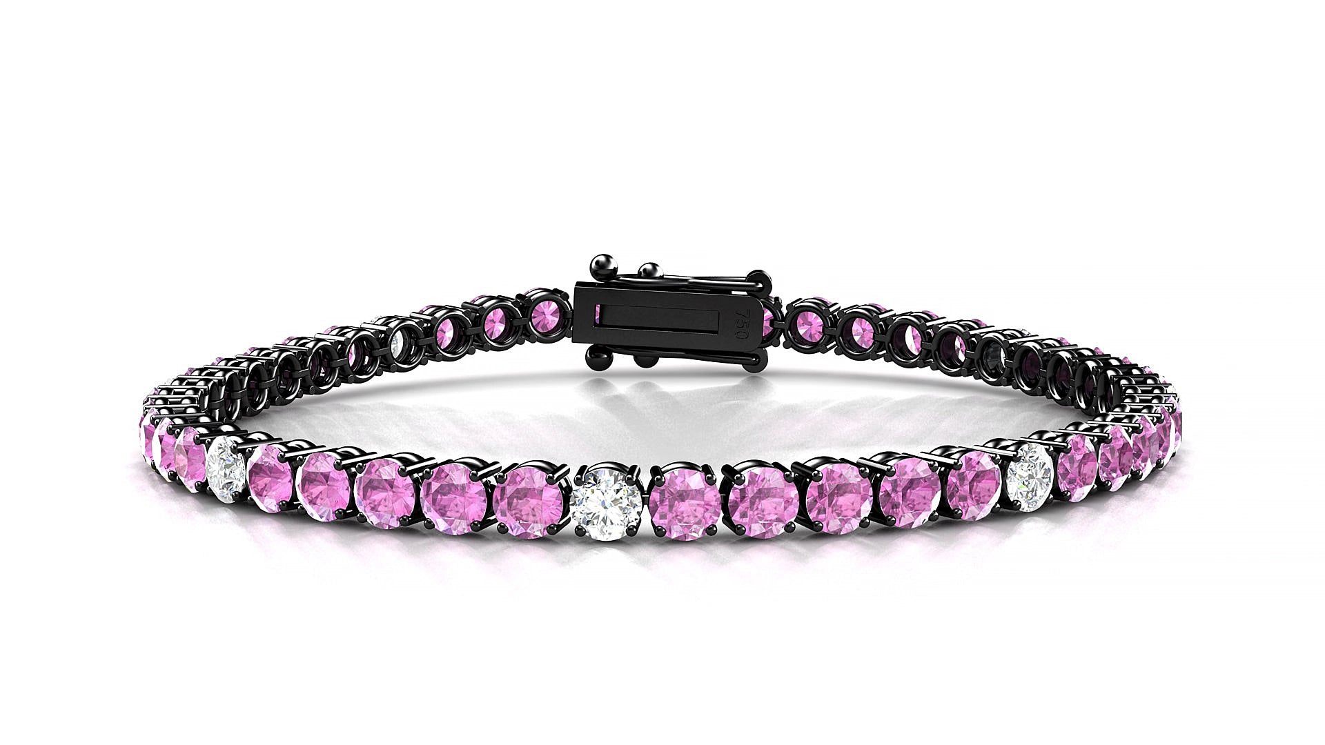 Capri 5-1 | 18k Black Gold 3.4 mm Round Natural Pink Sapphire & Diamond 15 cm Tennis Bracelet