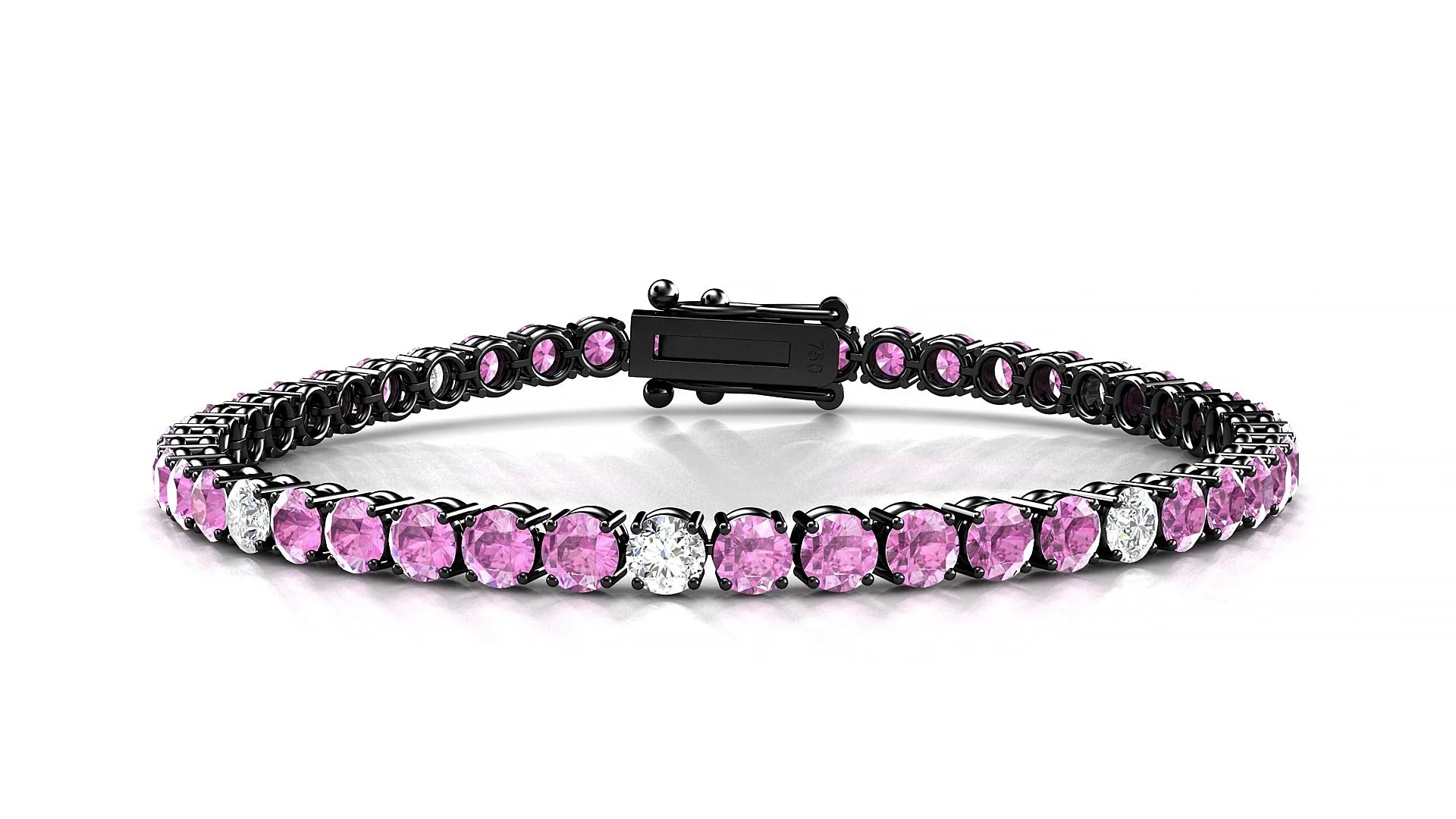 Capri 5-1 | 18k Black Gold 3.4 mm Round Natural Pink Sapphire & Diamond Tennis Bracelet