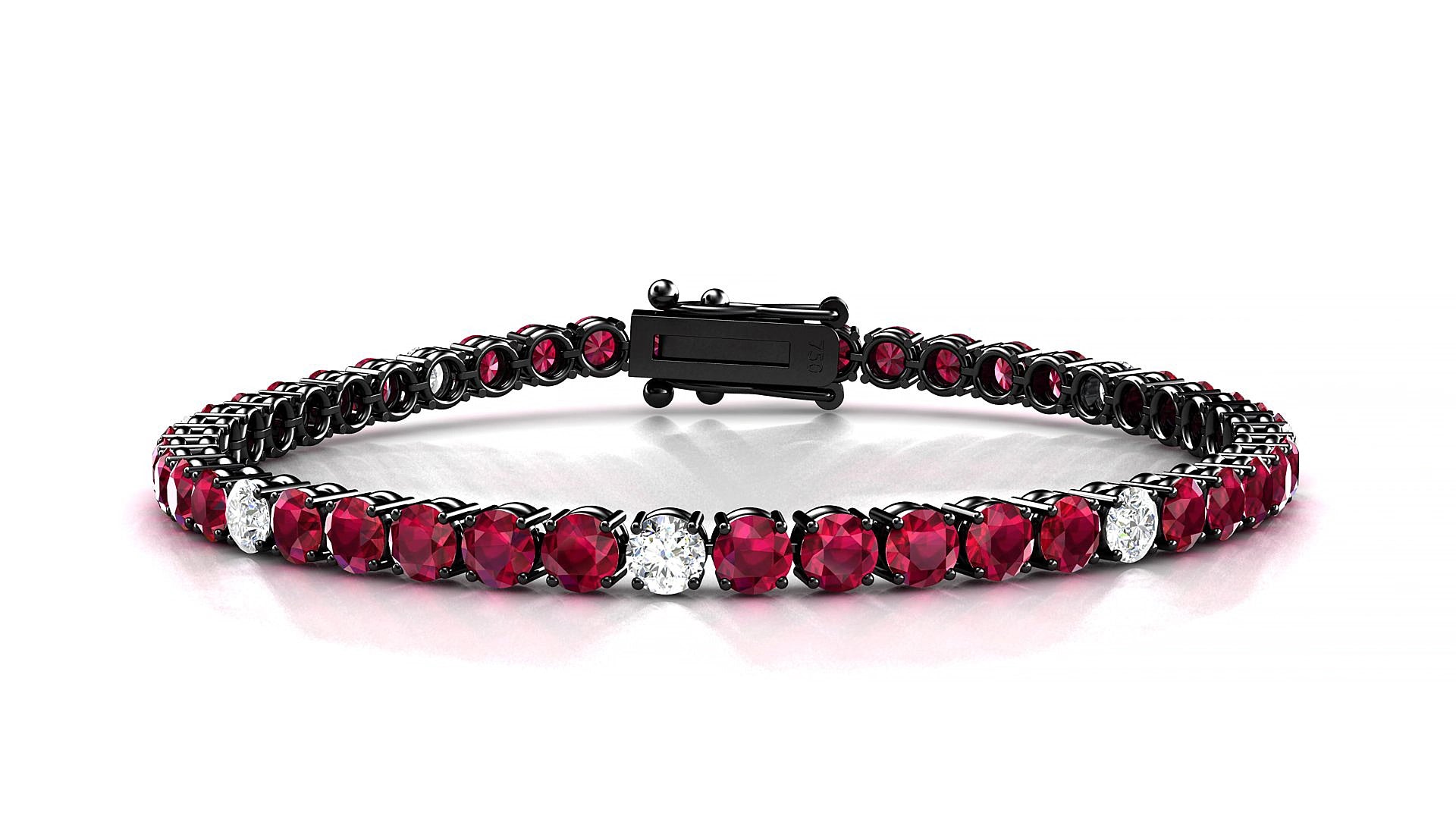 Capri 5-1 | 18k Black Gold 3.4 mm Round Natural Ruby & Diamond 18 cm Tennis Bracelet