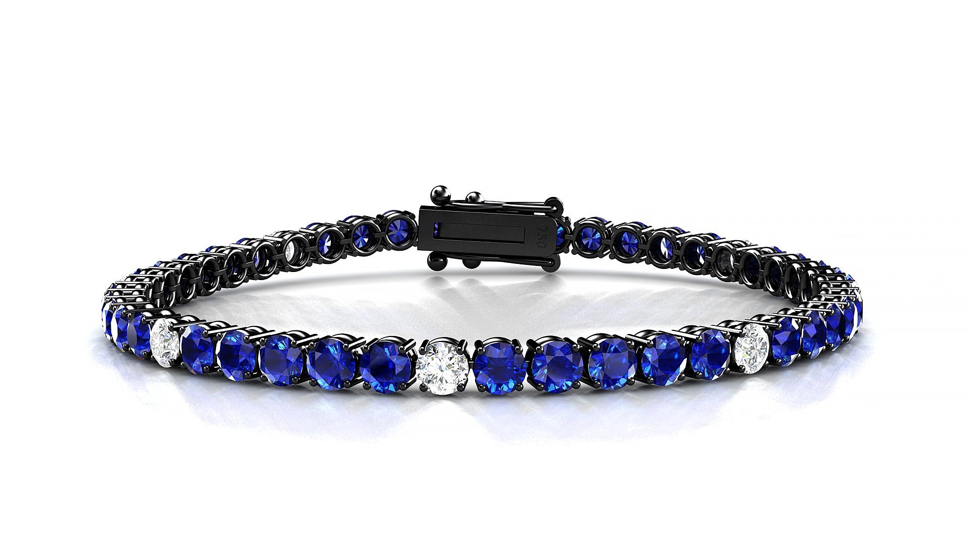 Capri 5-1 | 18k Black Gold 3.4 mm Round Natural Sapphire & Diamond 15 cm Tennis Bracelet