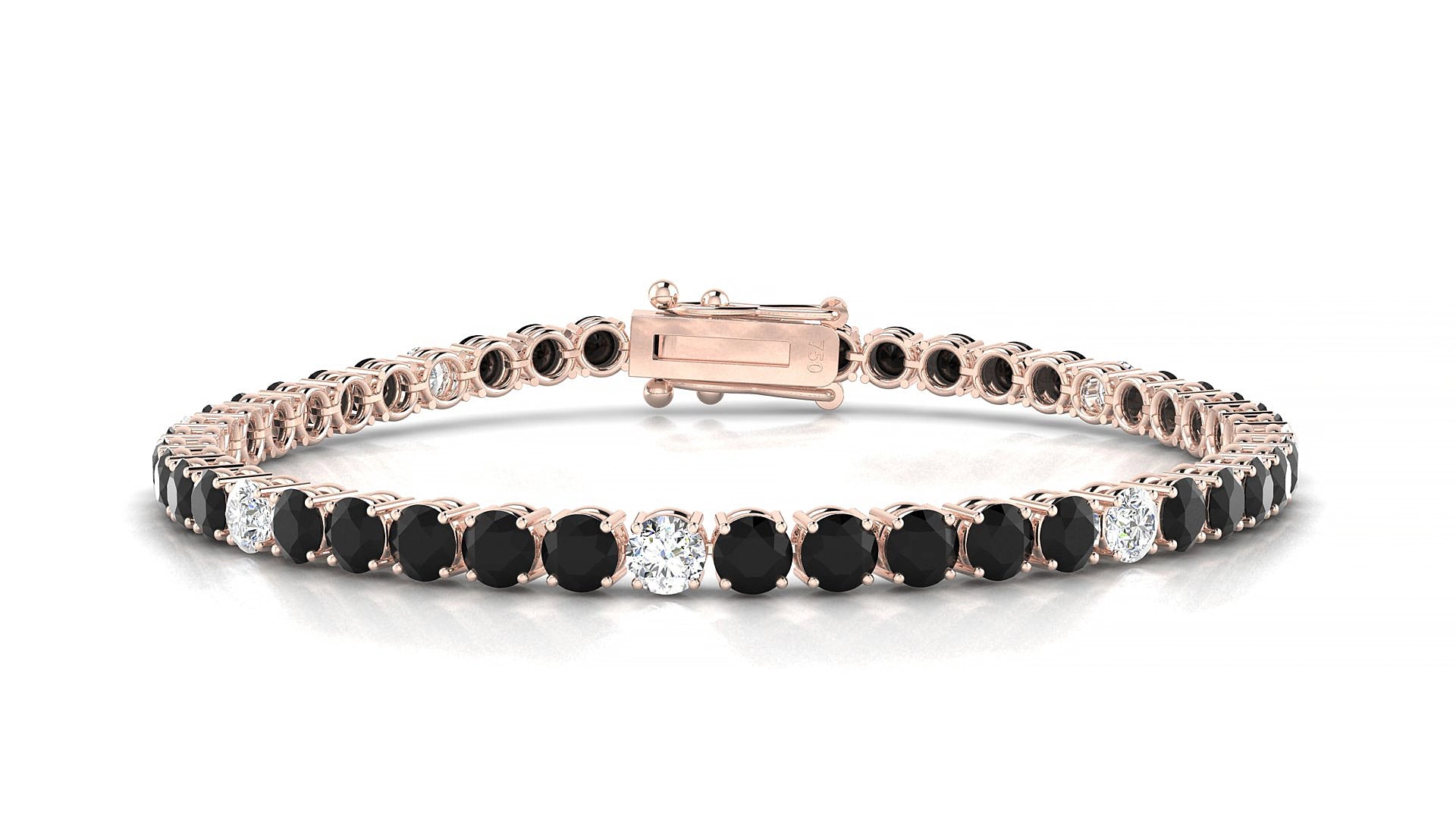 Capri 5-1 | 18k Rose Gold 3.4 mm Round Natural Black Diamond & Diamond 15 cm Tennis Bracelet