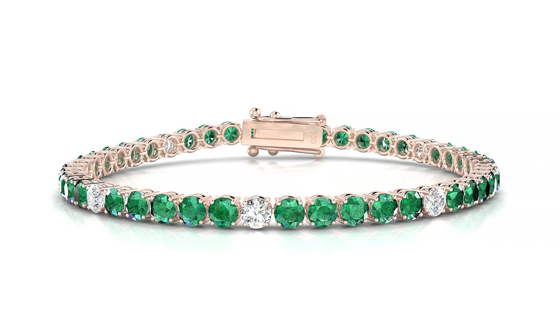 Capri 5-1 | 18k Rose Gold 3.4 mm Round Natural Emerald & Diamond 15 cm Tennis Bracelet