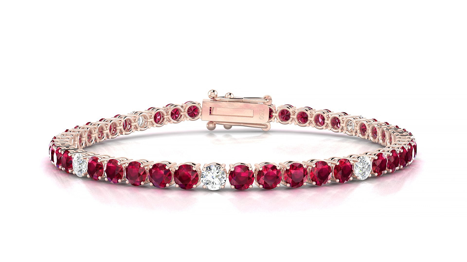 Capri 5-1 | 18k Rose Gold 3.4 mm Round Natural Ruby & Diamond 15 cm Tennis Bracelet