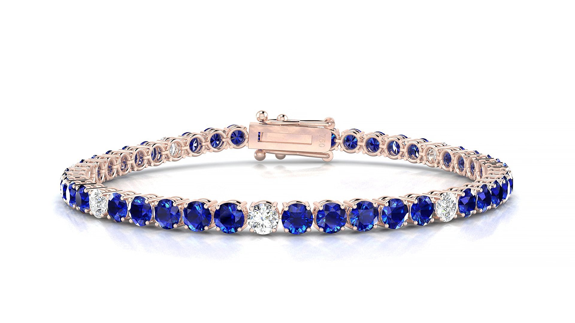 Capri 5-1 | 18k Rose Gold 3.4 mm Round Natural Sapphire & Diamond 15 cm Tennis Bracelet