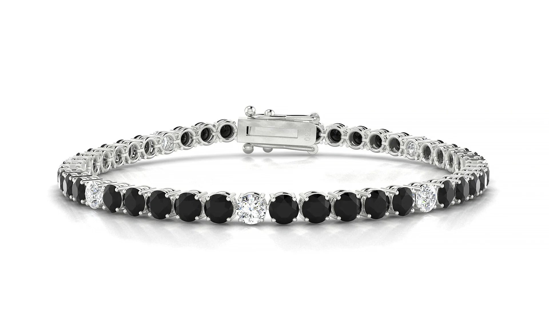 Capri 5-1 | 18k White Gold 3.4 mm Round Natural Black Diamond & Diamond Tennis Bracelet