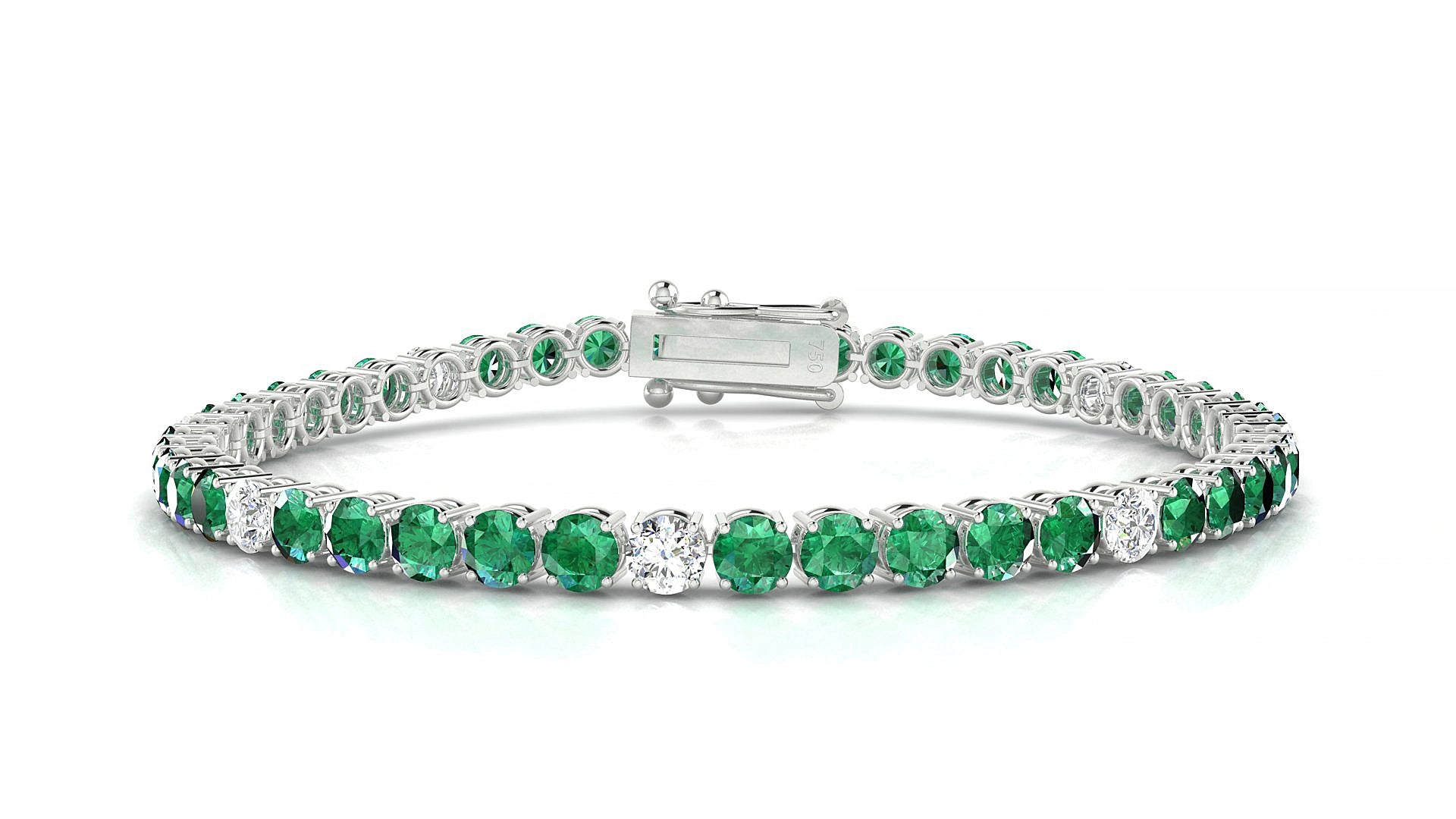 Capri 5-1 | 18k White Gold 3.4 mm Round Natural Emerald & Diamond 19 cm Tennis Bracelet
