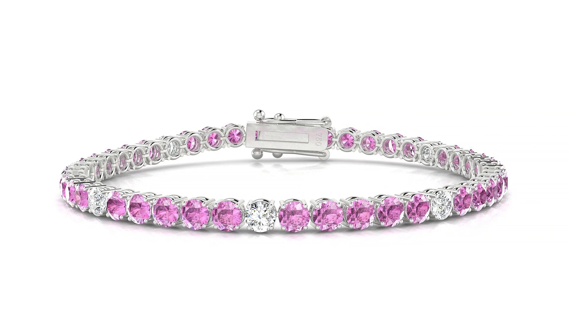 Capri 5-1 | 18k White Gold 3.4 mm Round Natural Pink Sapphire & Diamond Tennis Bracelet