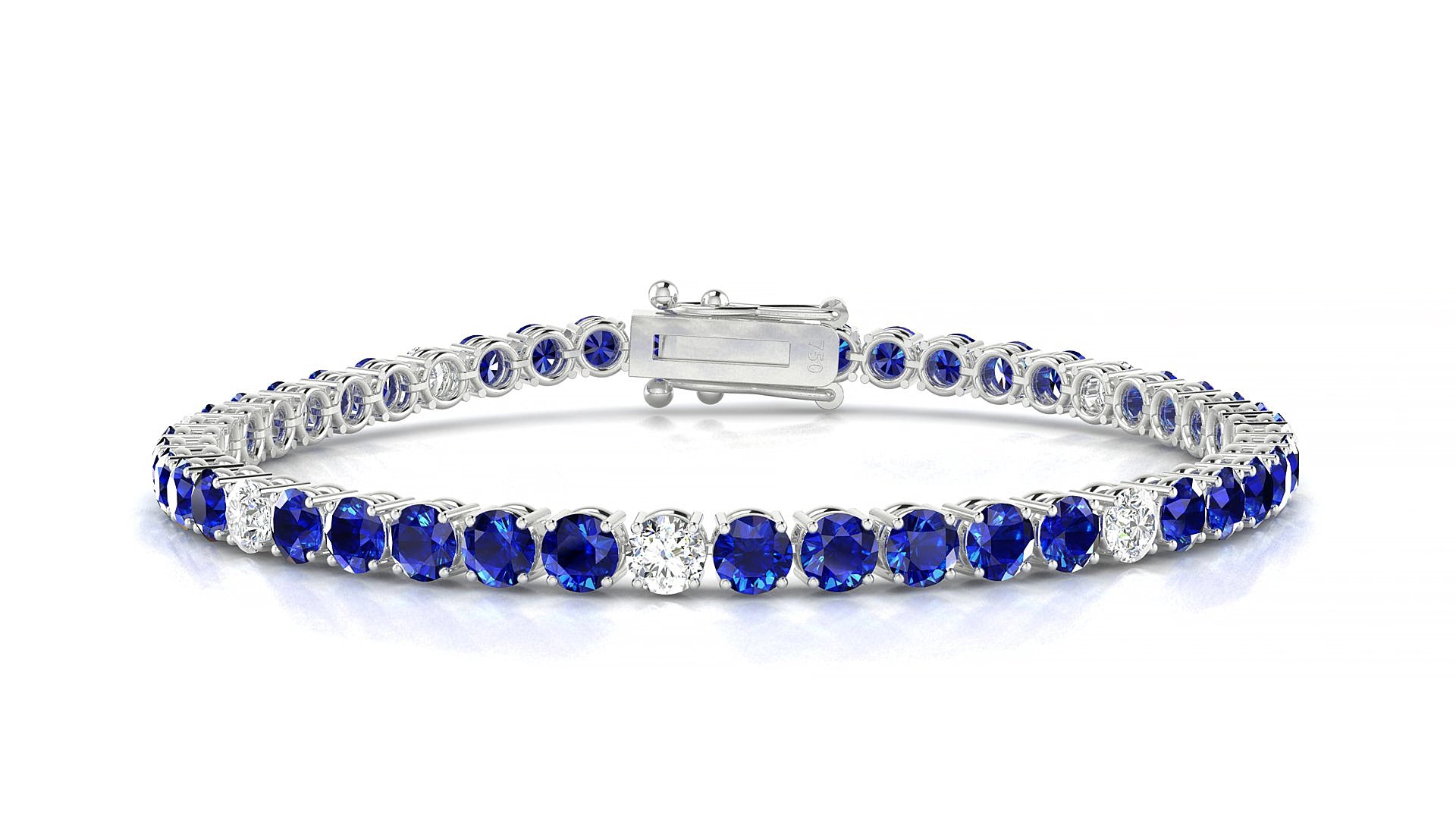 Capri 5-1 | 18k White Gold 3.4 mm Round Natural Sapphire & Diamond 15 cm Tennis Bracelet