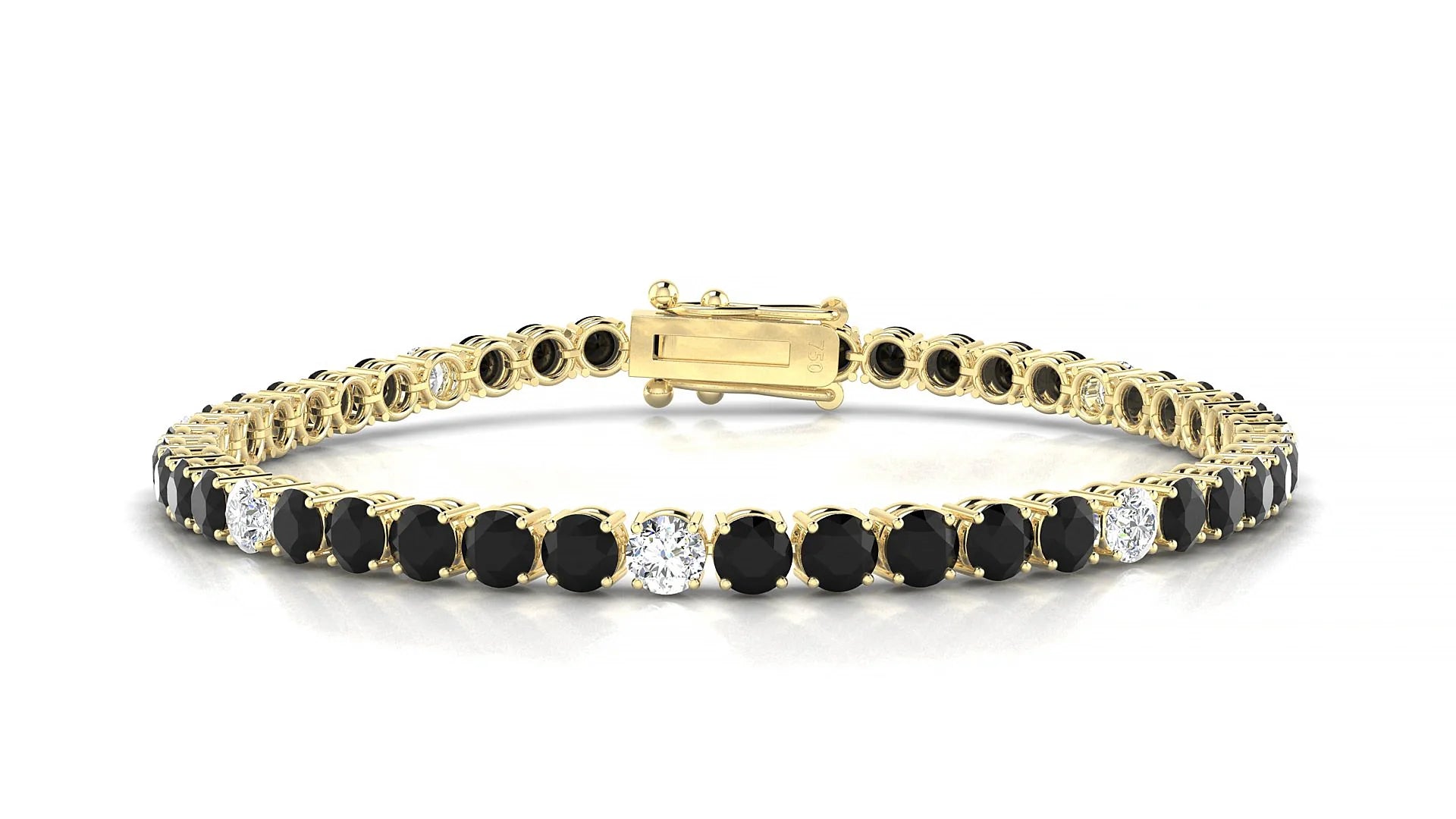 Capri 5-1 | 18k Yellow Gold 3.4 mm Round Natural Black Diamond & Diamond Tennis Bracelet