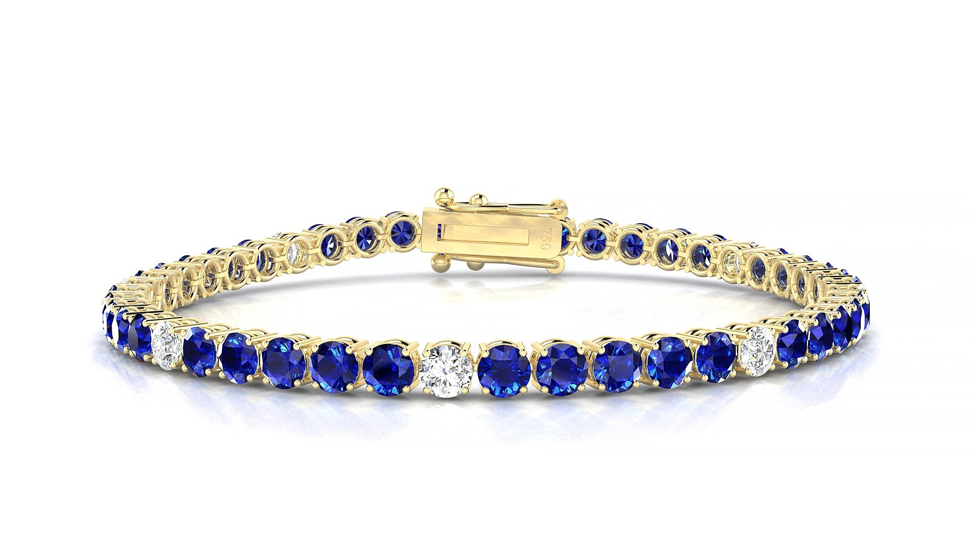 Capri 5-1 | 18k Yellow Gold 3.4 mm Round Natural Sapphire & Diamond 19 cm Tennis Bracelet