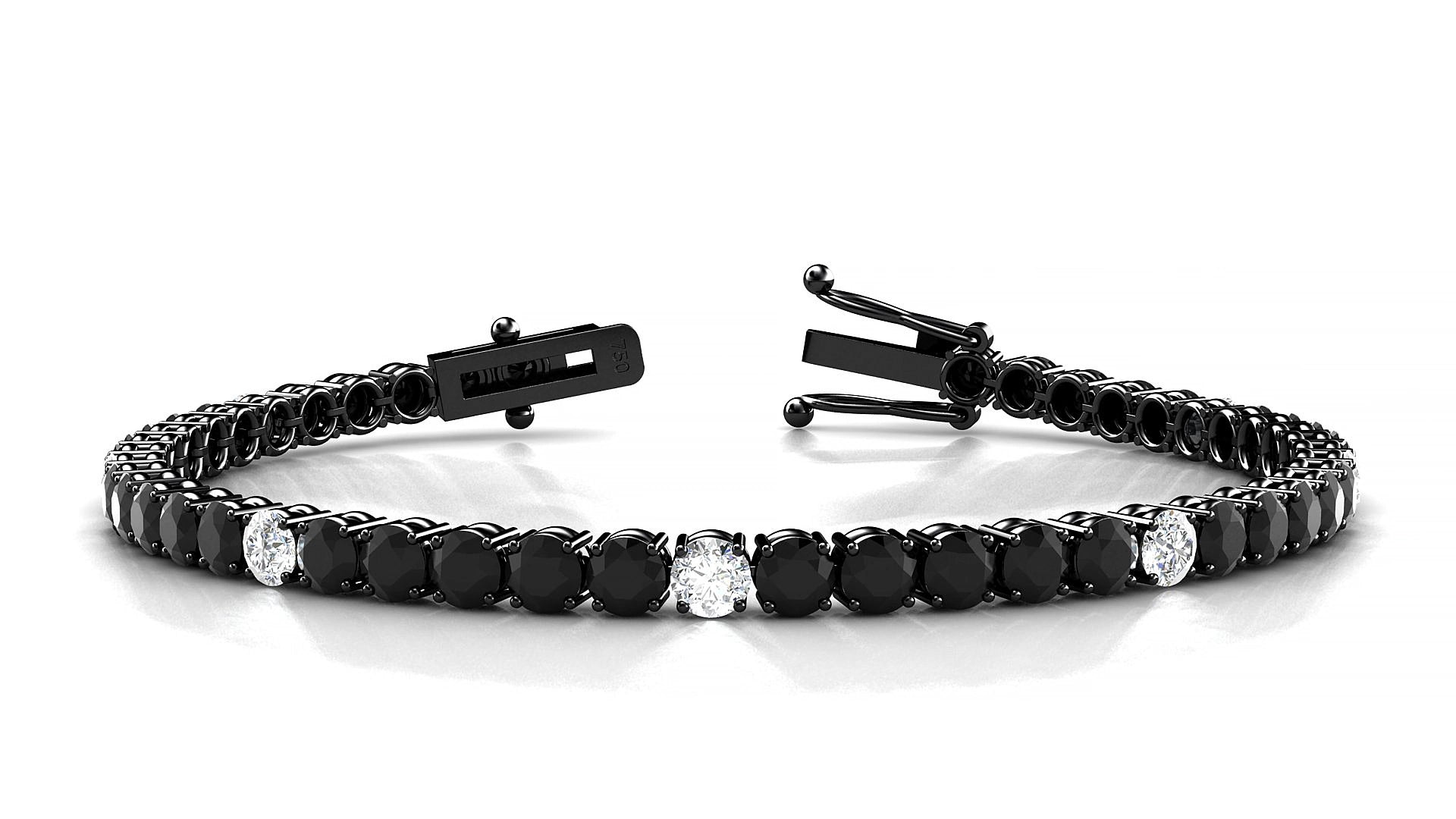 Capri 5-1 | 18k Black Gold 3.4 mm Round Natural Black Diamond & Diamond 17 cm Tennis Bracelet