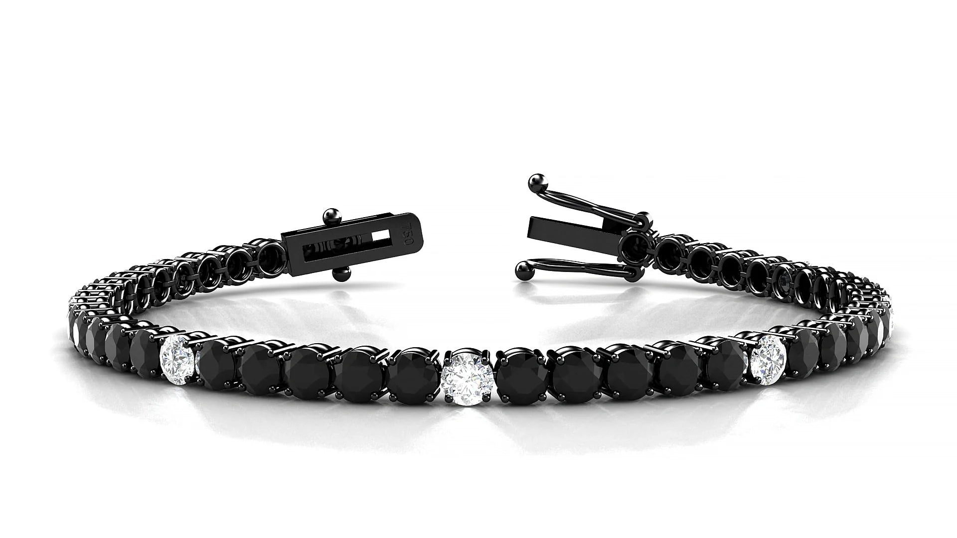 Capri 5-1 | 18k Black Gold 3.4 mm Round Natural Black Diamond & Diamond Tennis Bracelet