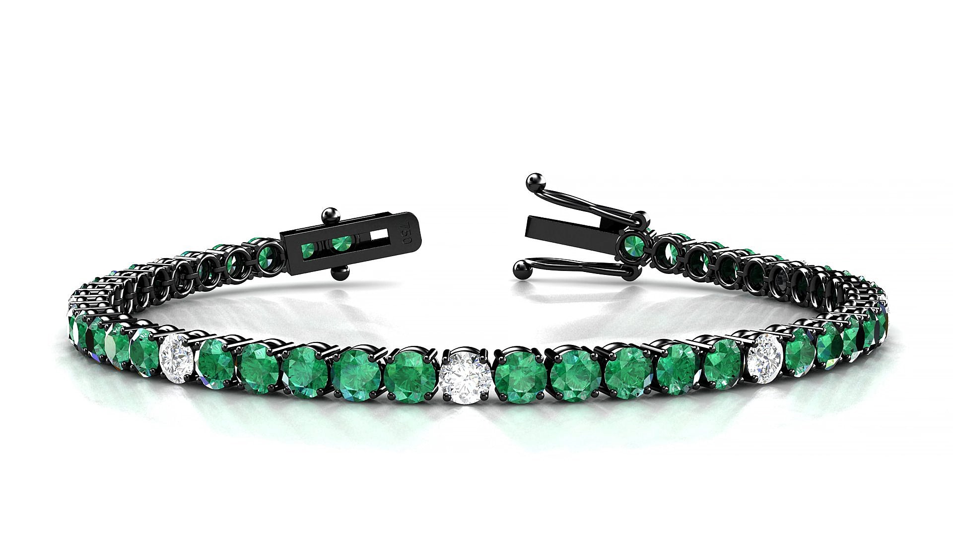 Capri 5-1 | 18k Black Gold 3.4 mm Round Natural Emerald & Diamond 15 cm Tennis Bracelet