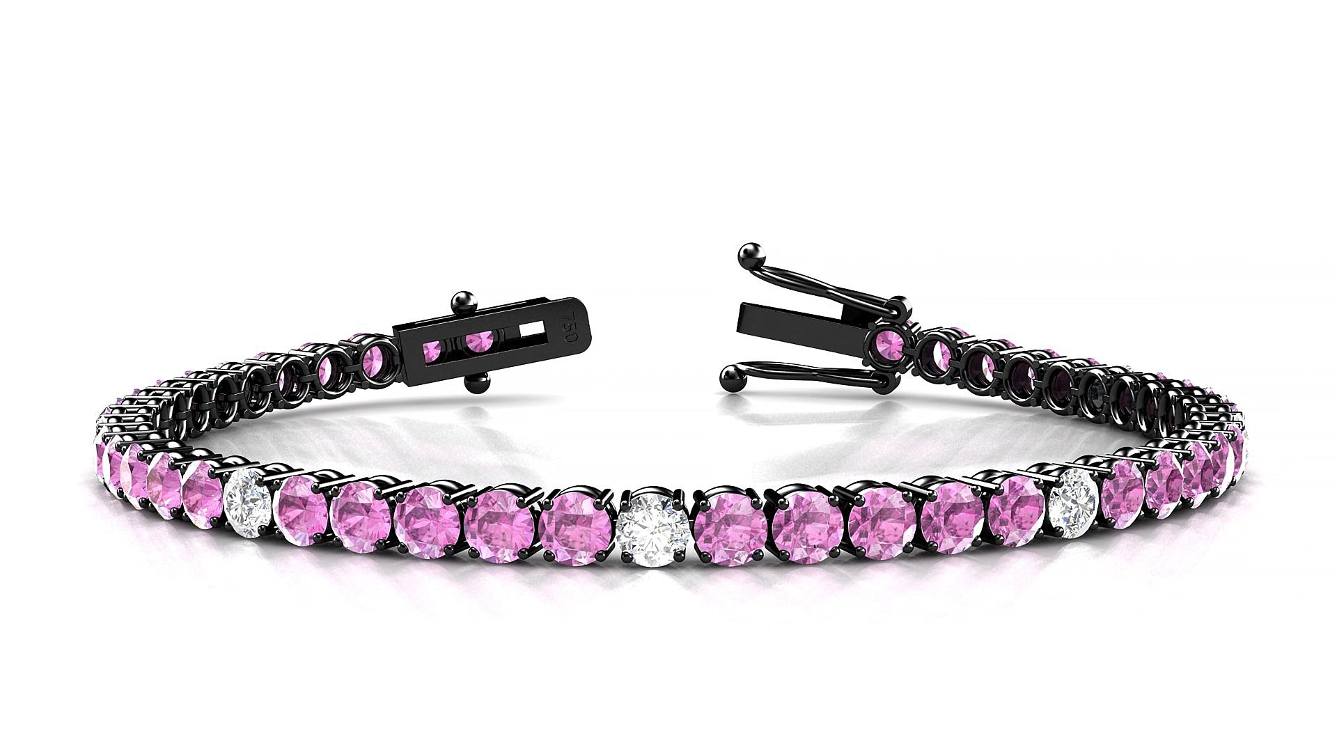 Capri 5-1 | 18k Black Gold 3.4 mm Round Natural Pink Sapphire & Diamond 19 cm Tennis Bracelet
