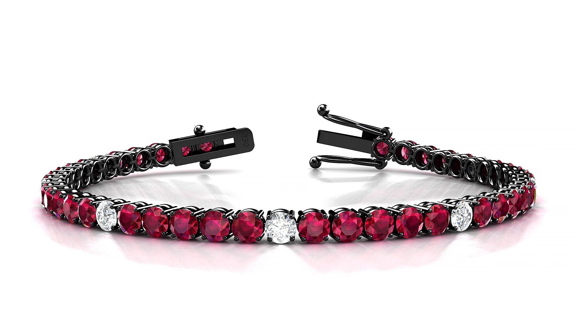 Capri 5-1 | 18k Black Gold 3.4 mm Round Natural Ruby & Diamond 18 cm Tennis Bracelet
