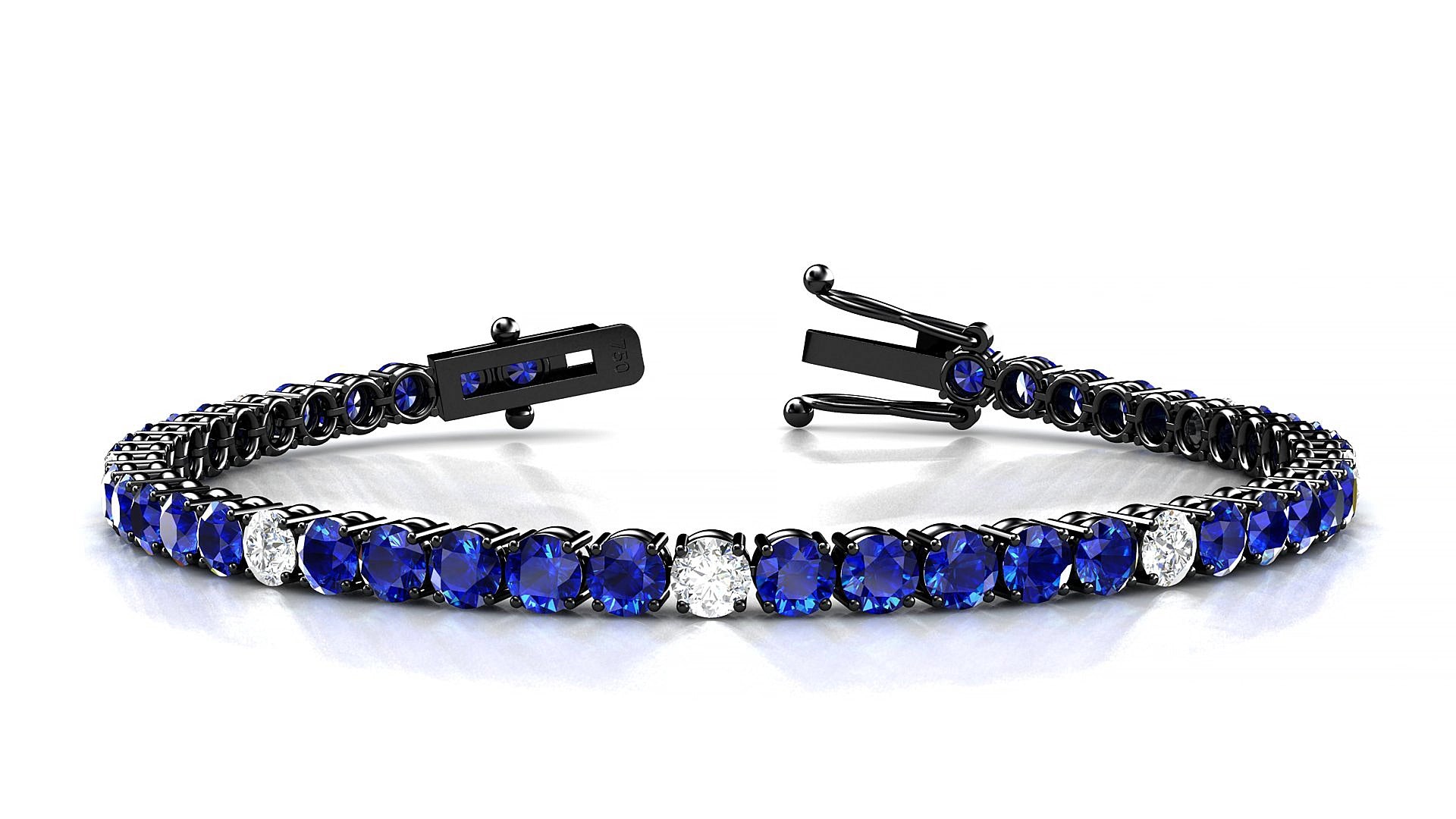 Capri 5-1 | 18k Black Gold 3.4 mm Round Natural Sapphire & Diamond 19 cm Tennis Bracelet